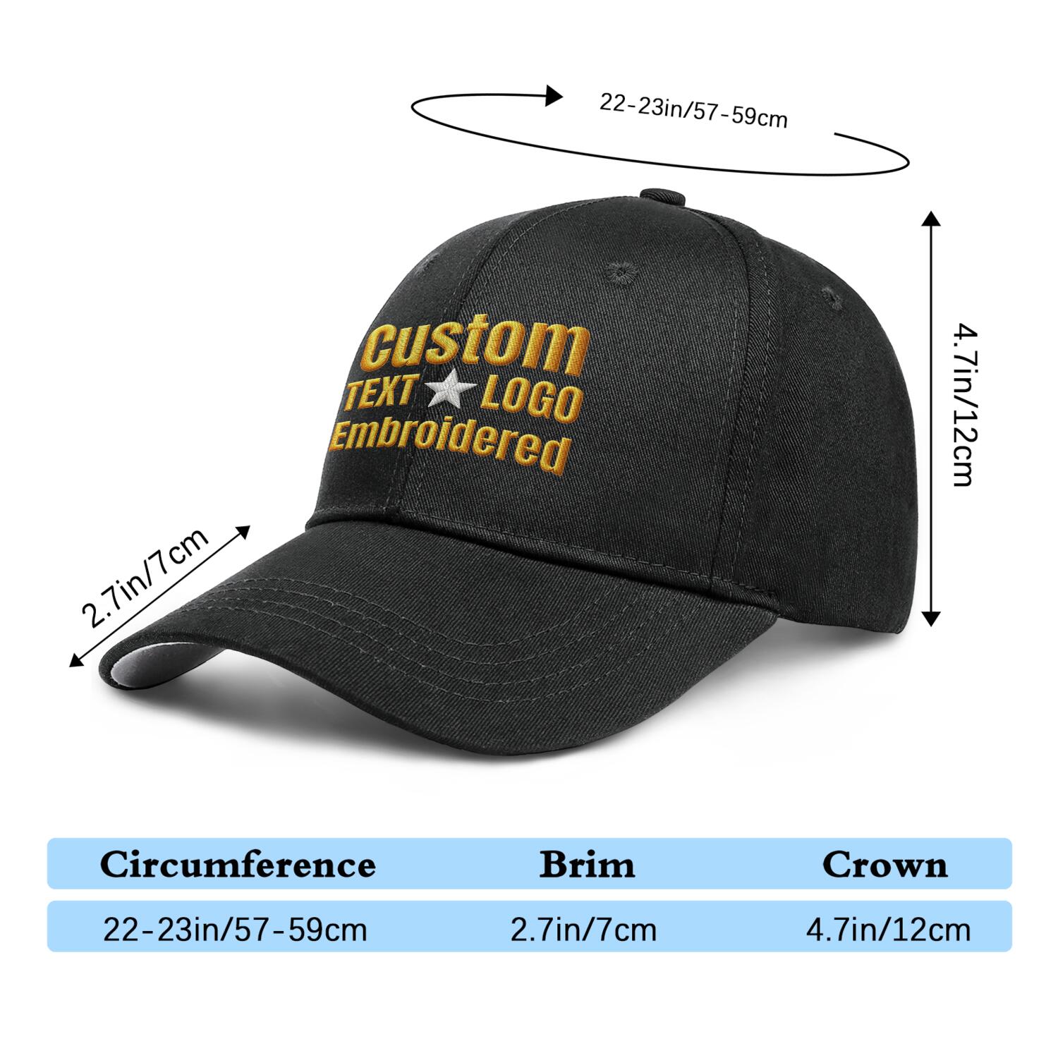 Custom Embroidered or Printed Black Baseball Cap | Personalized Sport Hat