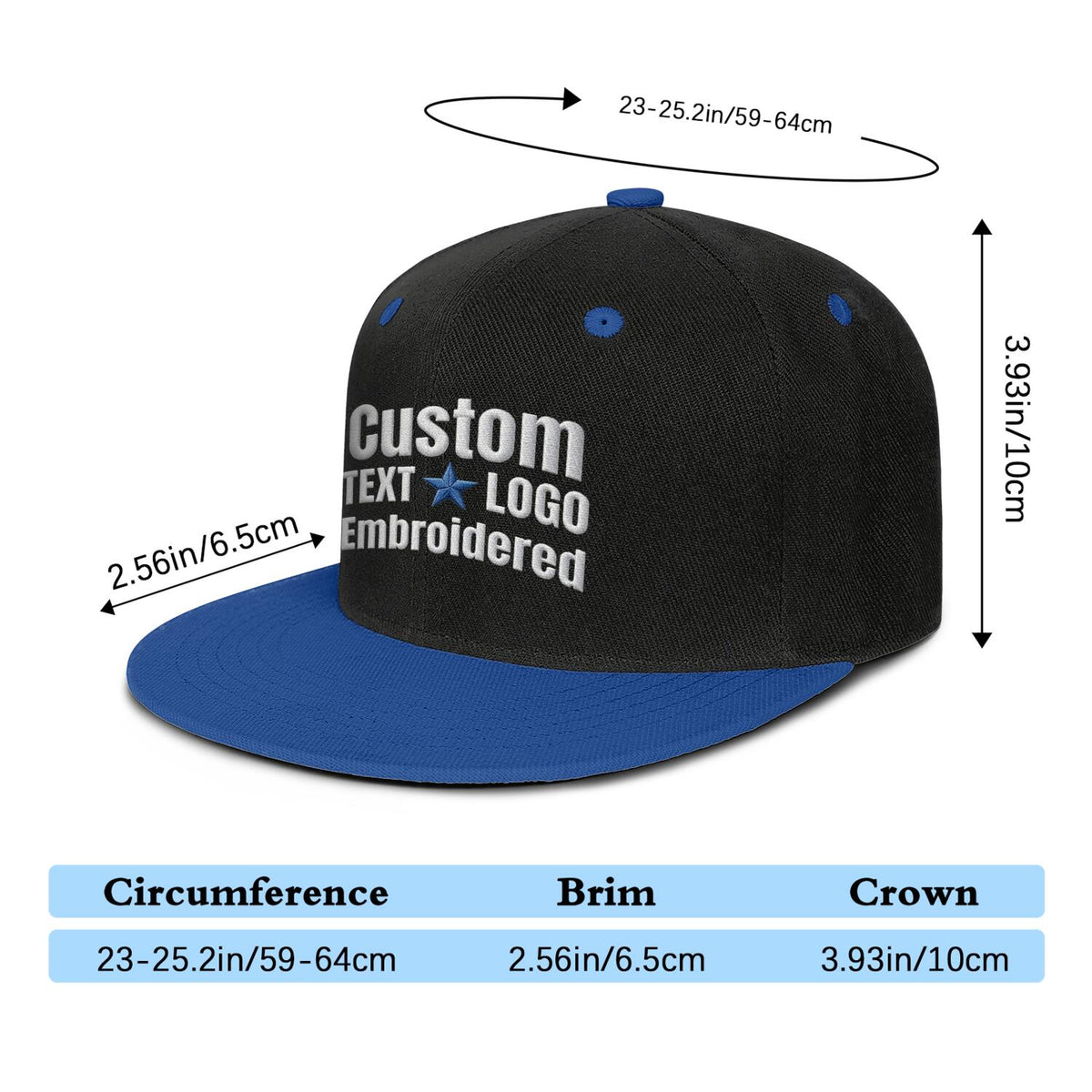 Custom Embroidered or Printed Black & Blue Color-Block Flat-Brim Cap