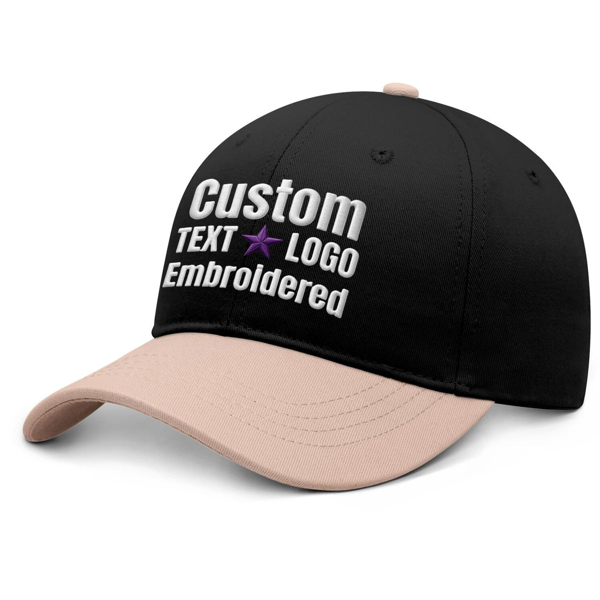 Custom Embroidered or Printed Black & Blush Color Block Baseball Cap | Personalized Sport Hat