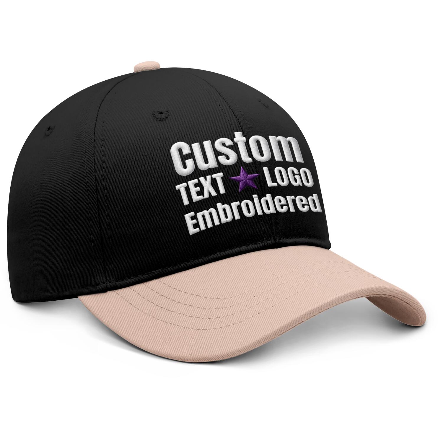 Custom Embroidered or Printed Black & Blush Color Block Baseball Cap | Personalized Sport Hat