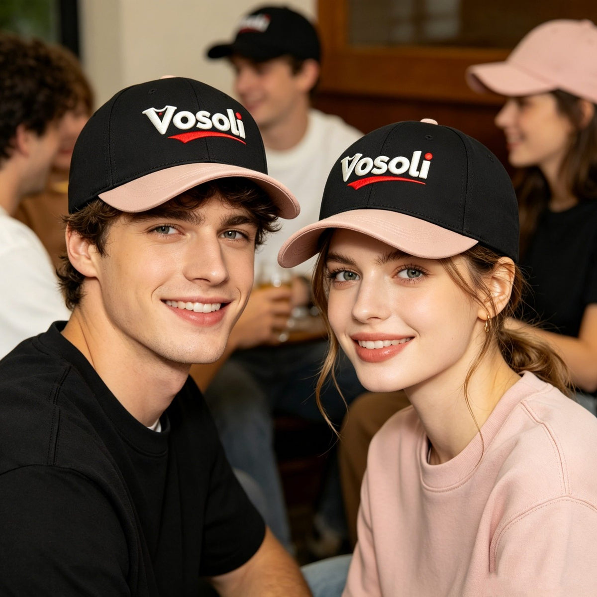Custom Embroidered or Printed Black & Blush Color Block Baseball Cap | Personalized Sport Hat