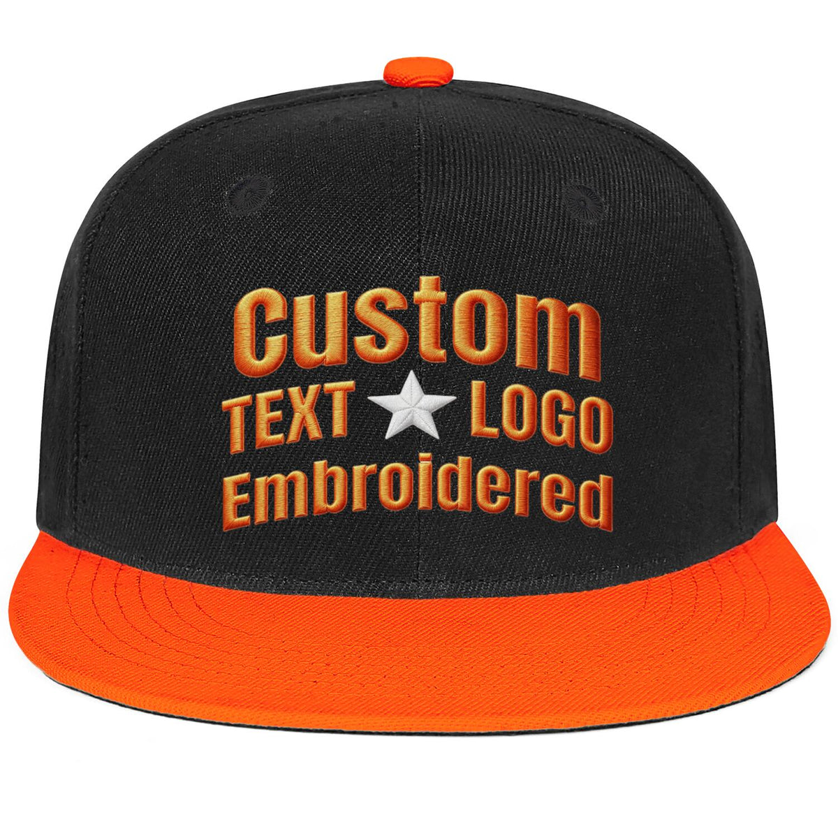 Custom Embroidered or Printed Black & Bright Orange Color-Block Flat-Brim Cap