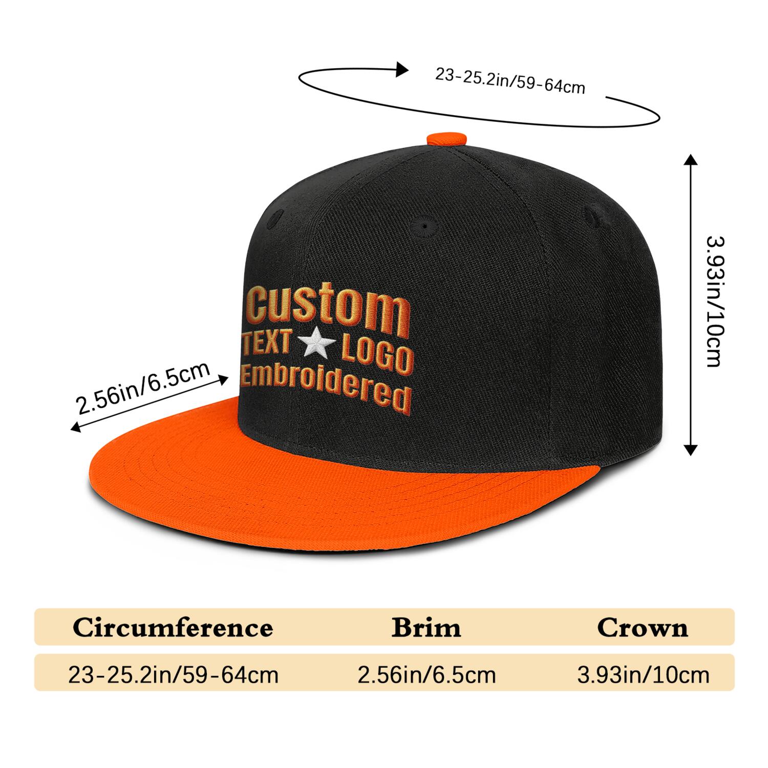 Custom Embroidered or Printed Black & Bright Orange Color-Block Flat-Brim Cap