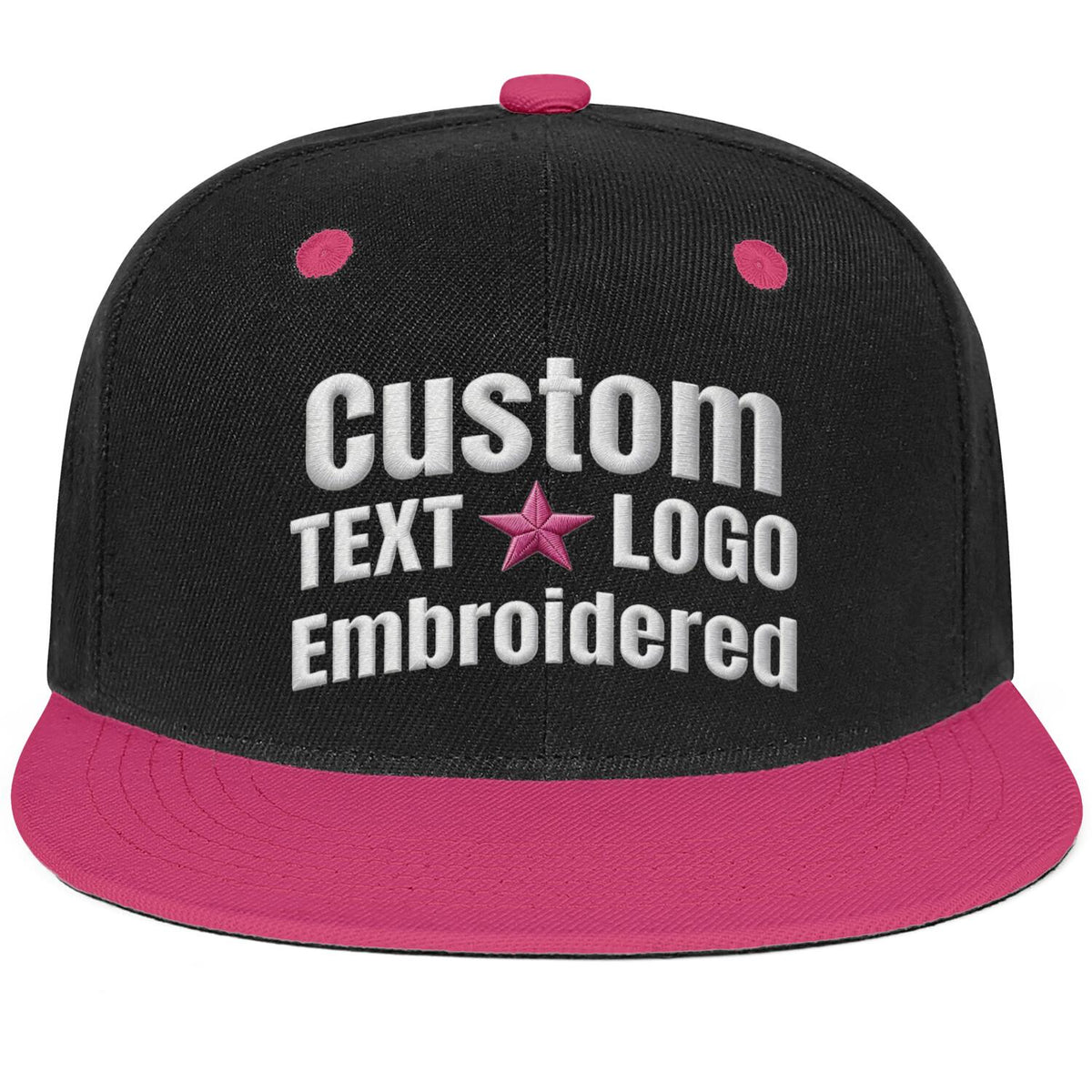 Custom Embroidered or Printed Black & Fuchsia Color-Block Flat Brim Cap