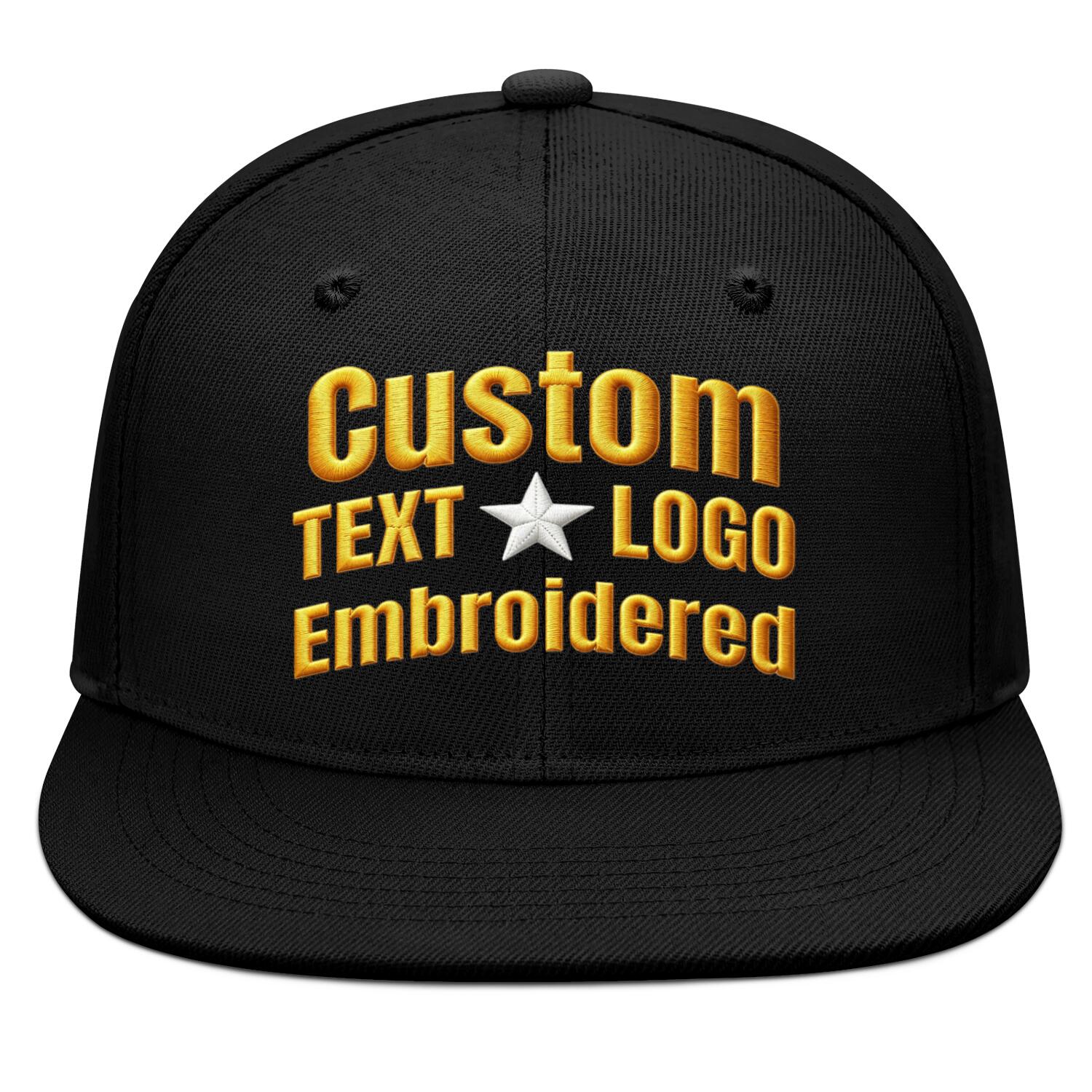 Custom Embroidered or Printed Black Flat-Brim Cap | Personalized Sport Hat