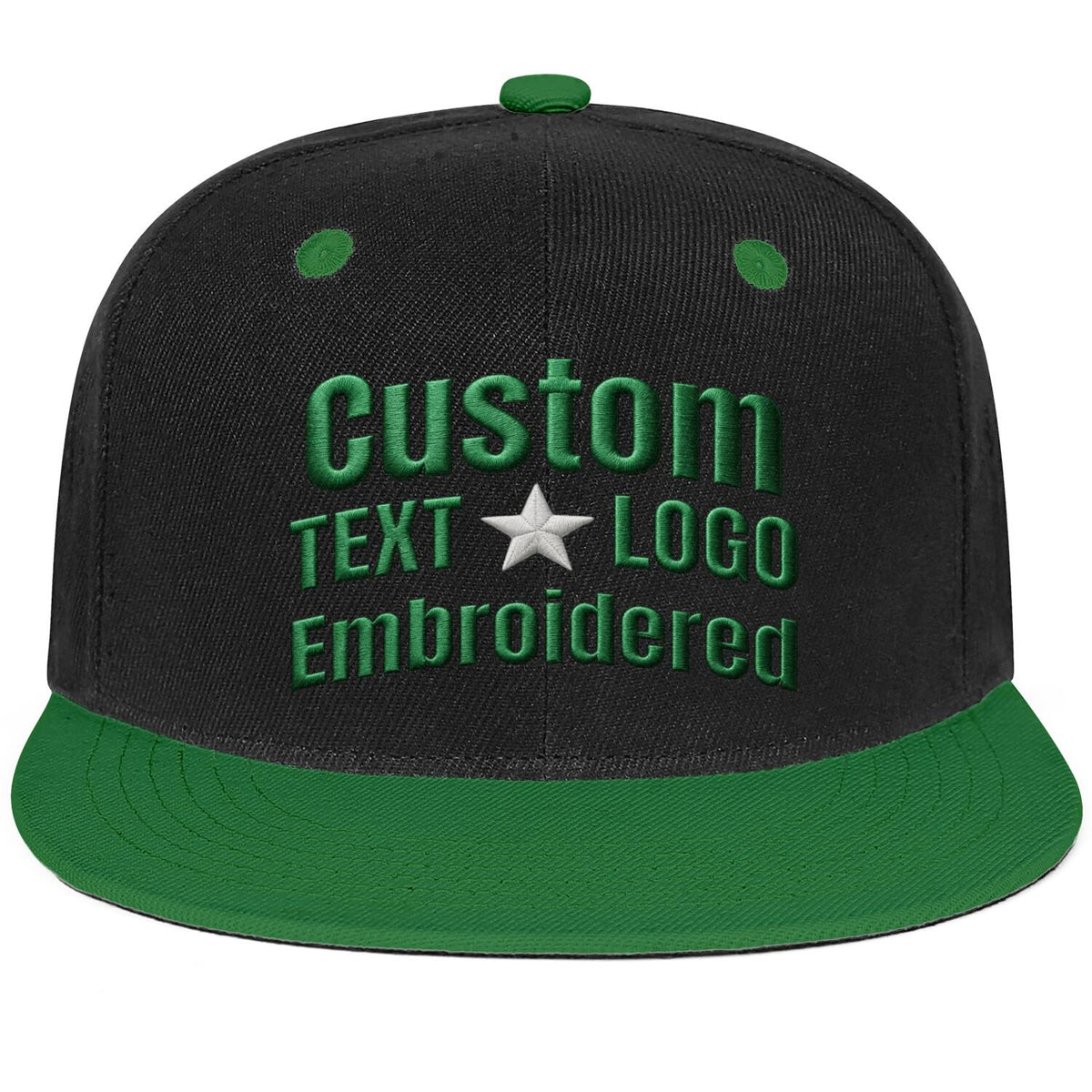 Custom Embroidered or Printed Black & Green Color-Block Flat-Brim Cap