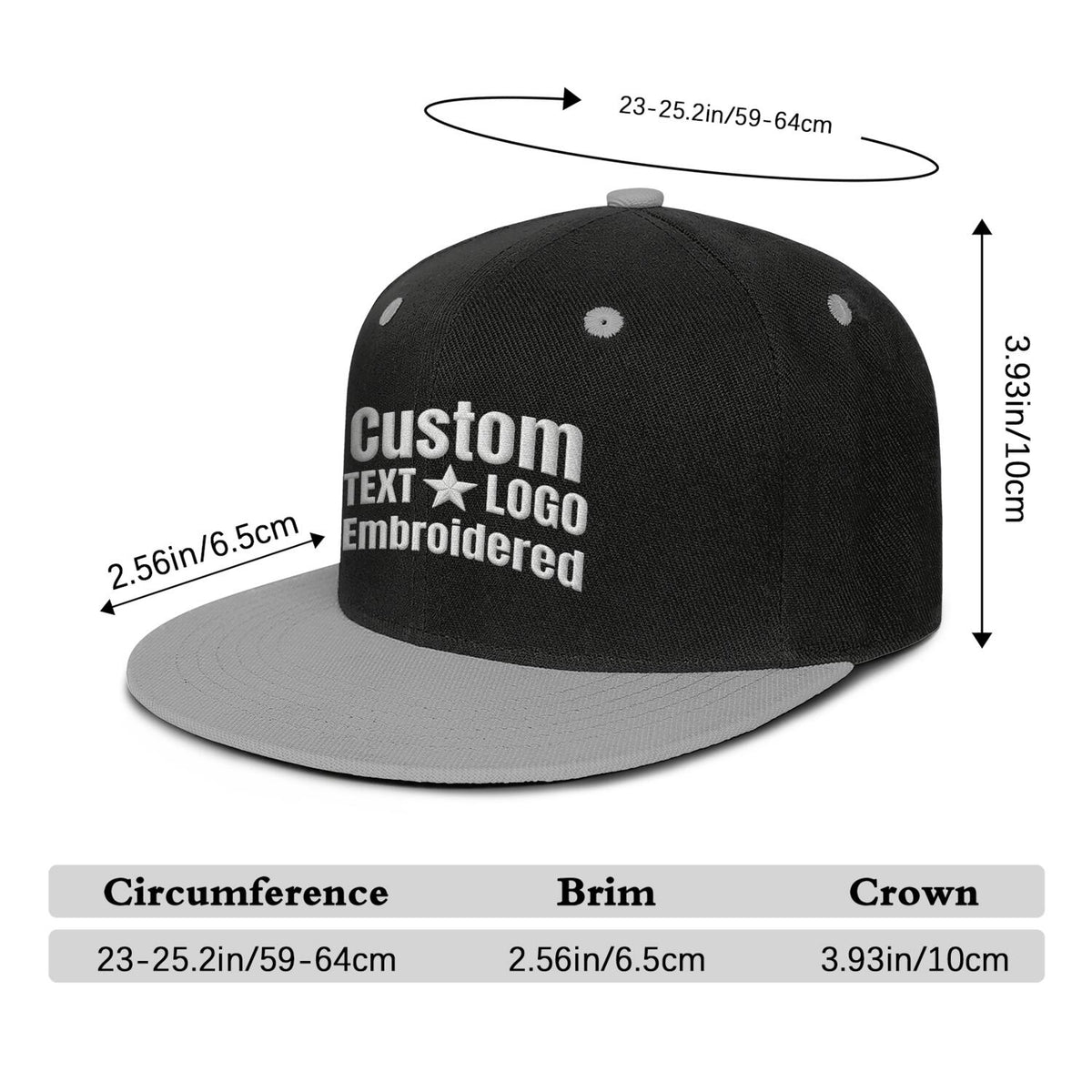 Custom Embroidered or Printed Black & Light Grey Color-Block Flat-Brim Cap