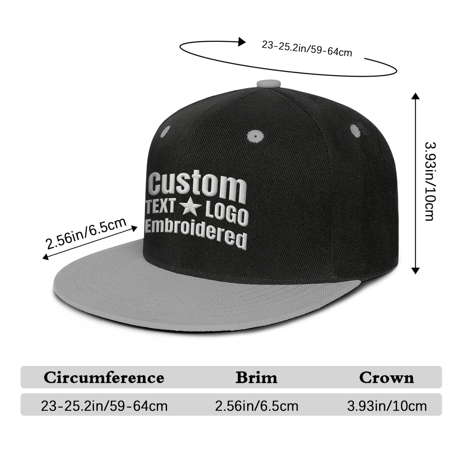 Custom Embroidered or Printed Black & Light Grey Color-Block Flat-Brim Cap
