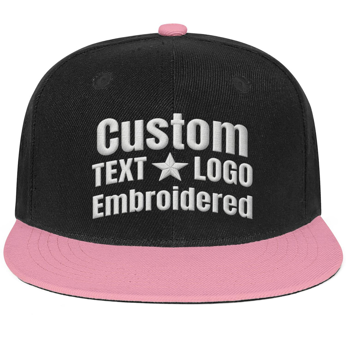 Custom Embroidered or Printed Black & Light Pink Color-Block Flat-Brim Cap