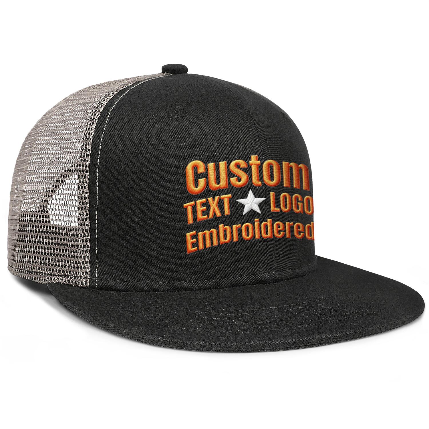 Custom Embroidered or Printed Black Mesh Flat-Brim Cap
