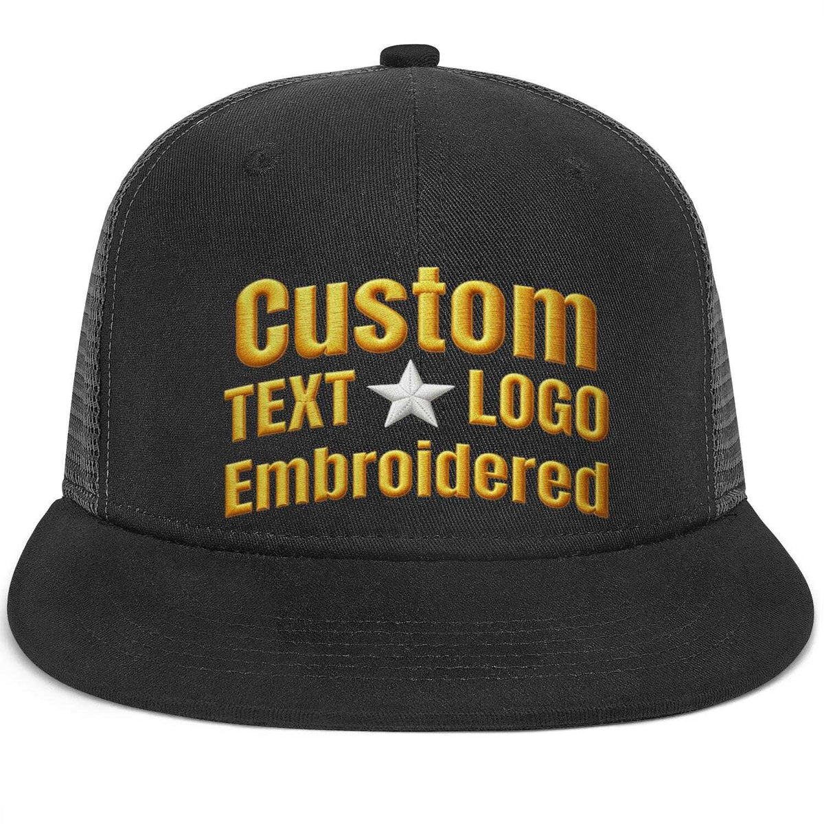 Custom Embroidered or Printed Black Mesh Flat-Brim Cap