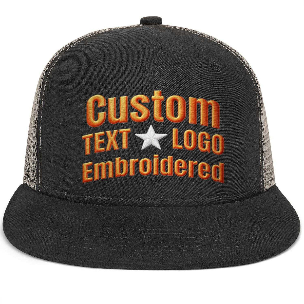 Custom Embroidered or Printed Black Mesh Flat-Brim Cap