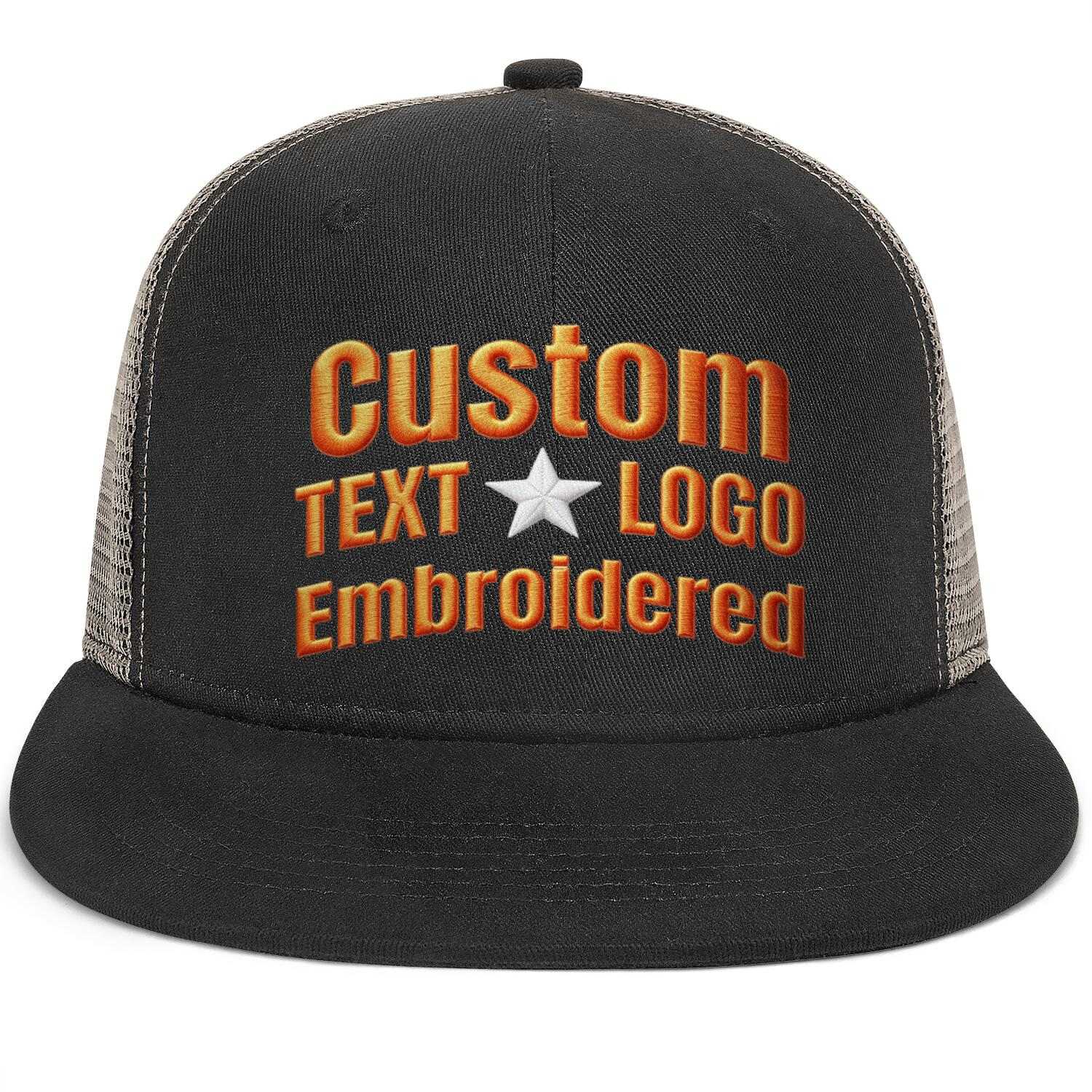 Custom Embroidered or Printed Black Mesh Flat-Brim Cap