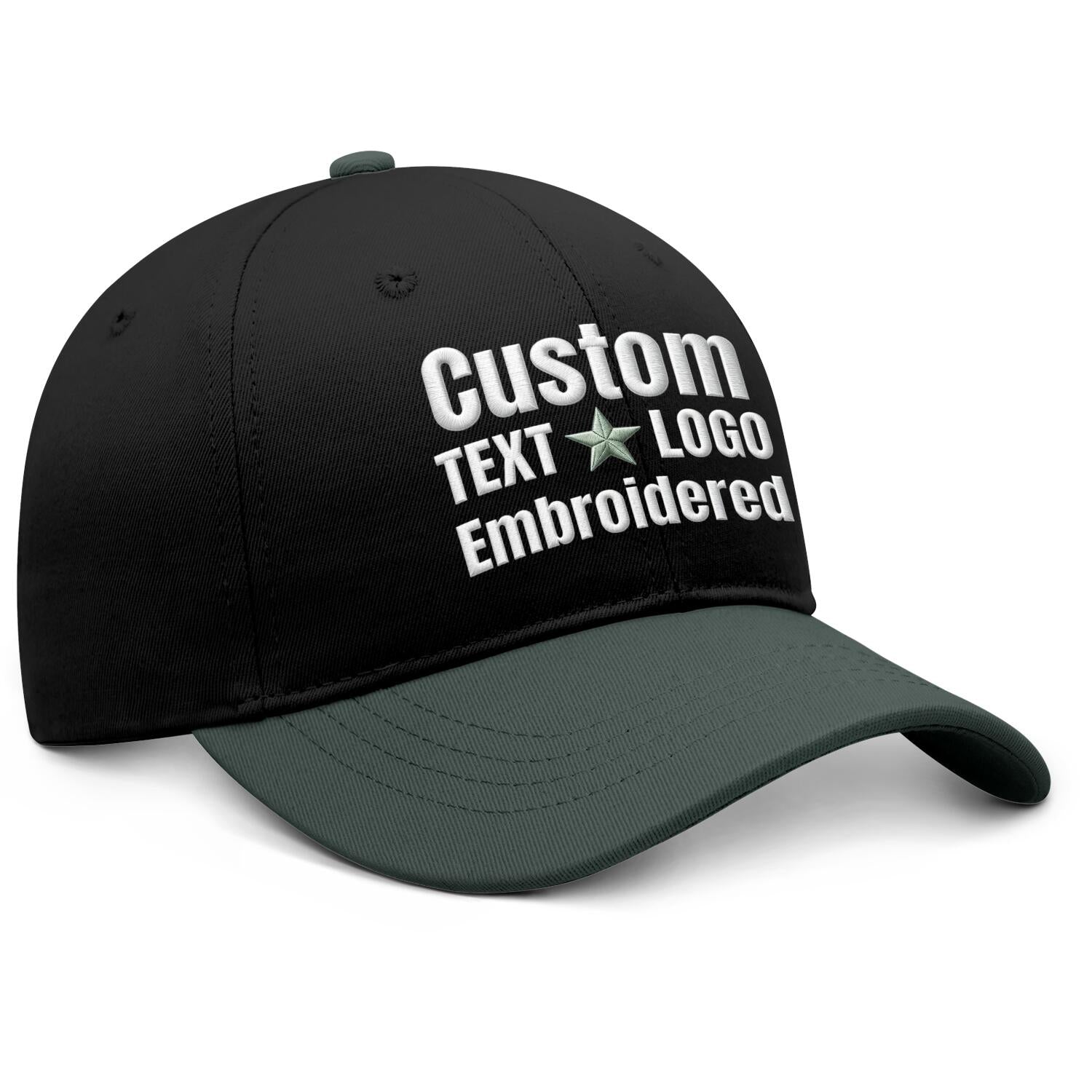 Custom Embroidered or Printed Black & Olive Green Color Block Baseball Cap | Personalized Sport Hat