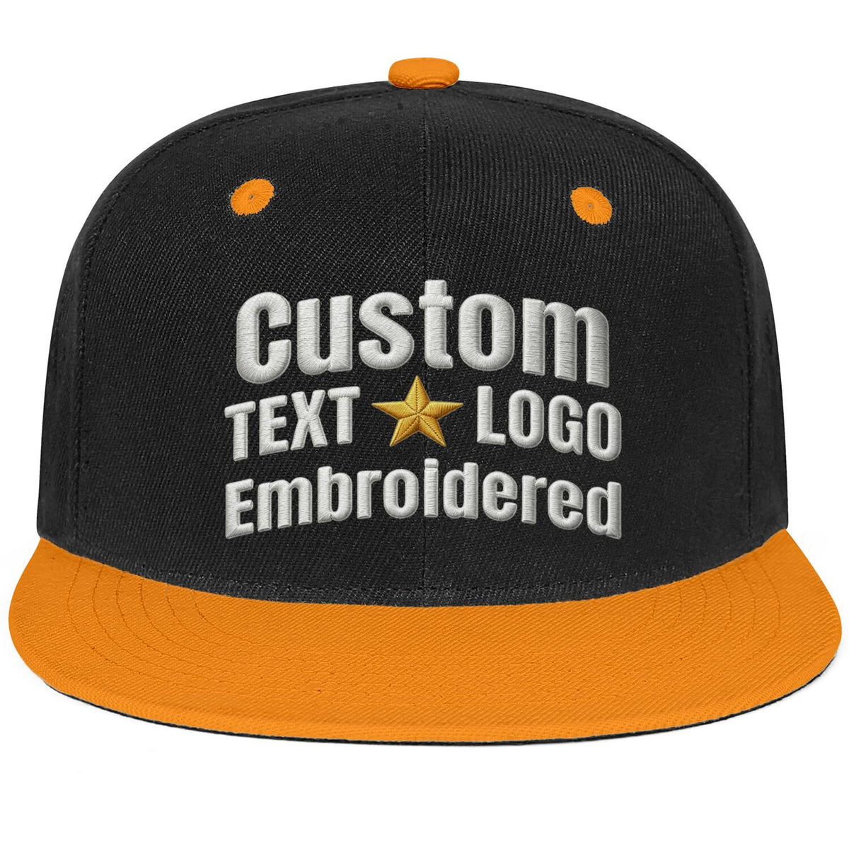 Custom Embroidered or Printed Black & Yellow Color-Block Flat-Brim Cap