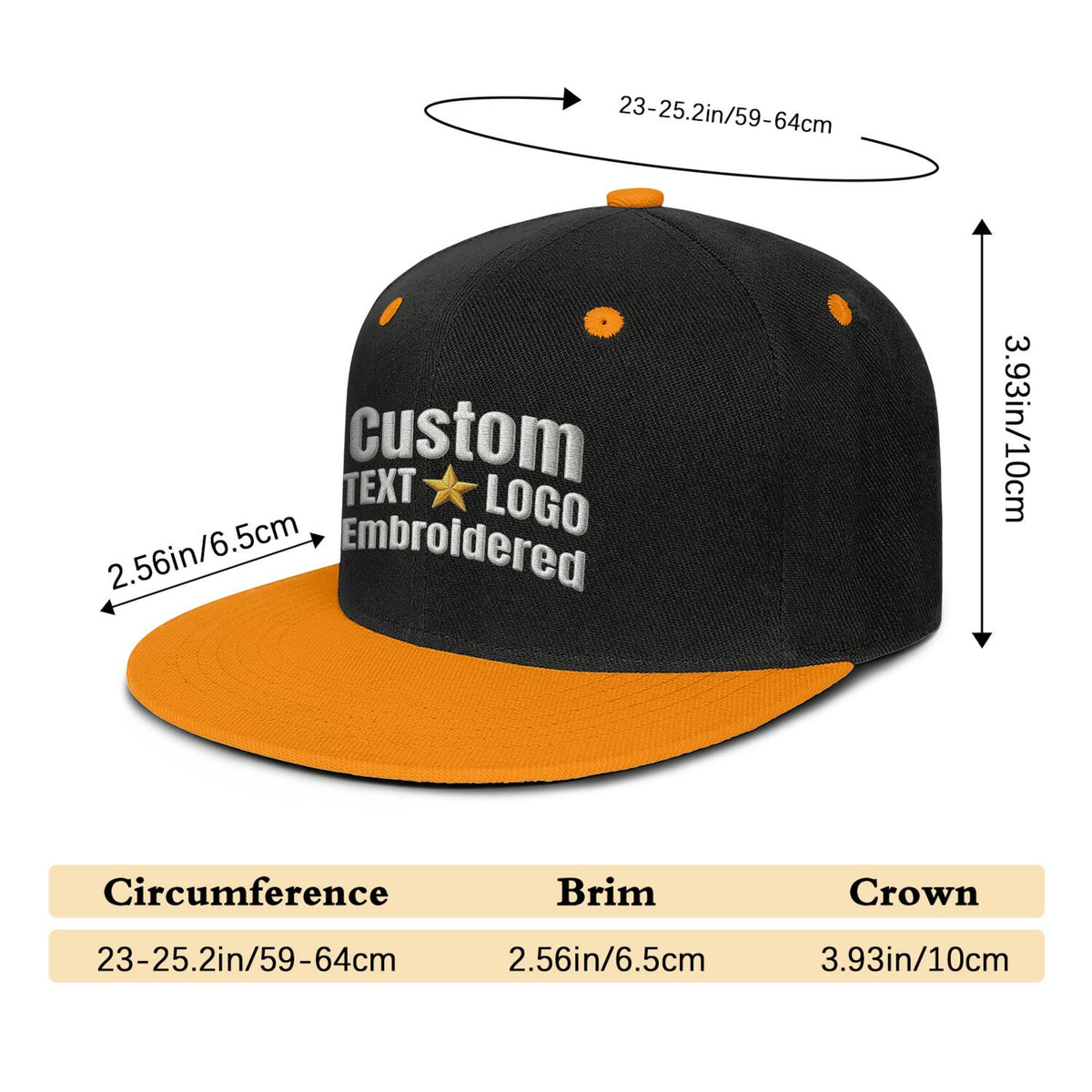 Custom Embroidered or Printed Black & Yellow Color-Block Flat-Brim Cap