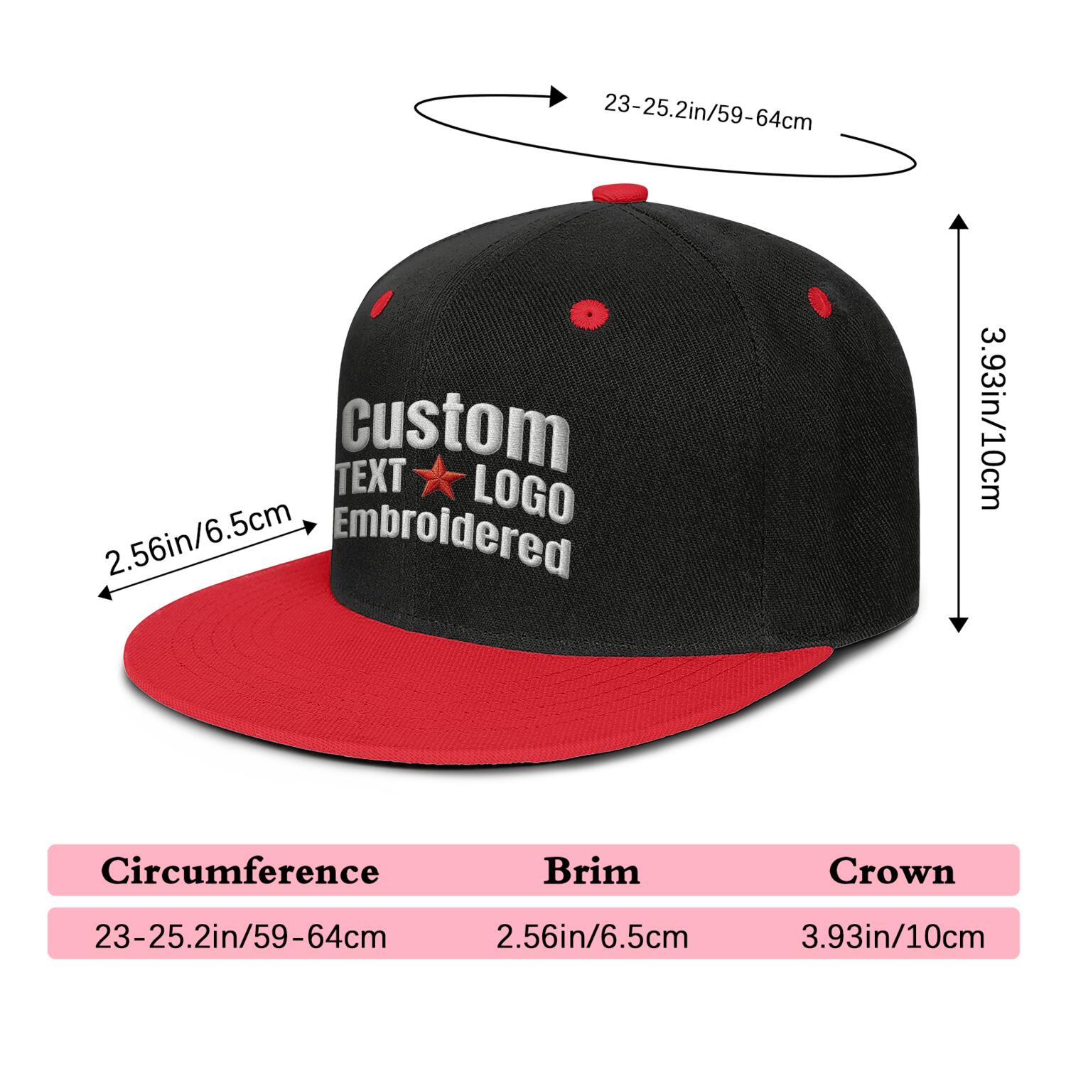Custom Embroidered or Printed Black & Red Color-Block Flat-Brim Cap