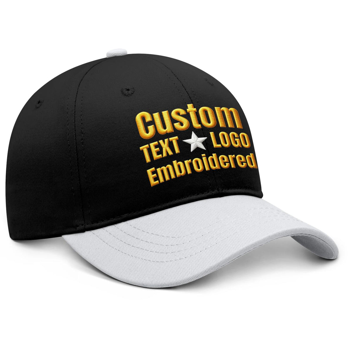 Custom Embroidered or Printed Black & White Color Block Baseball Cap | Personalized Sport Hat