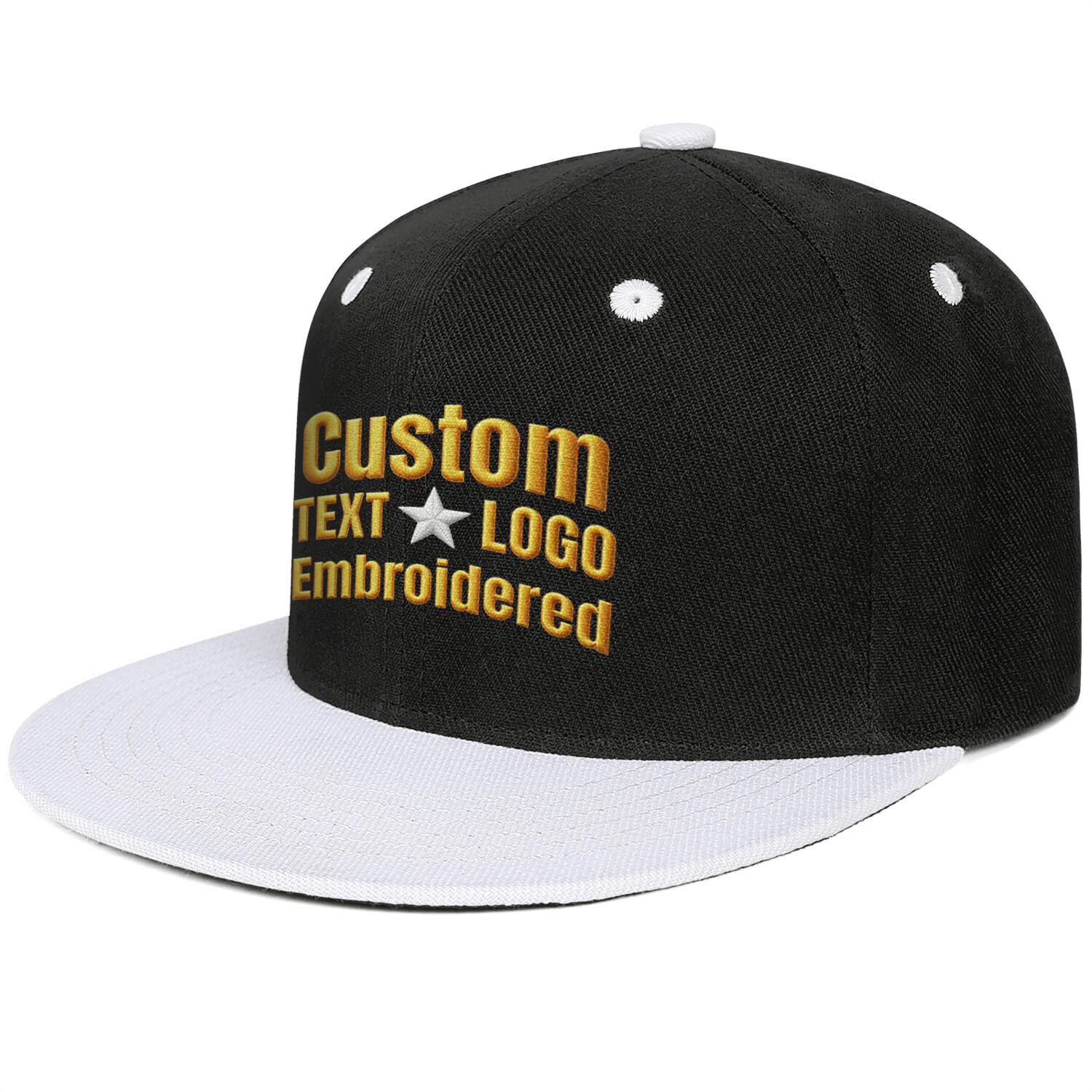 Custom embroidered or printed black & white color-block flat-brim cap by Vosoli | Personalized text & logo | Structured fit