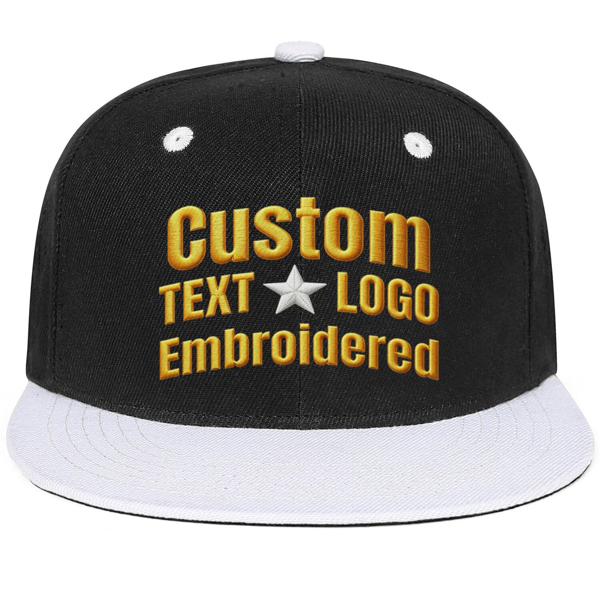 Custom Embroidered or Printed Black & White Color-Block Flat-Brim Cap