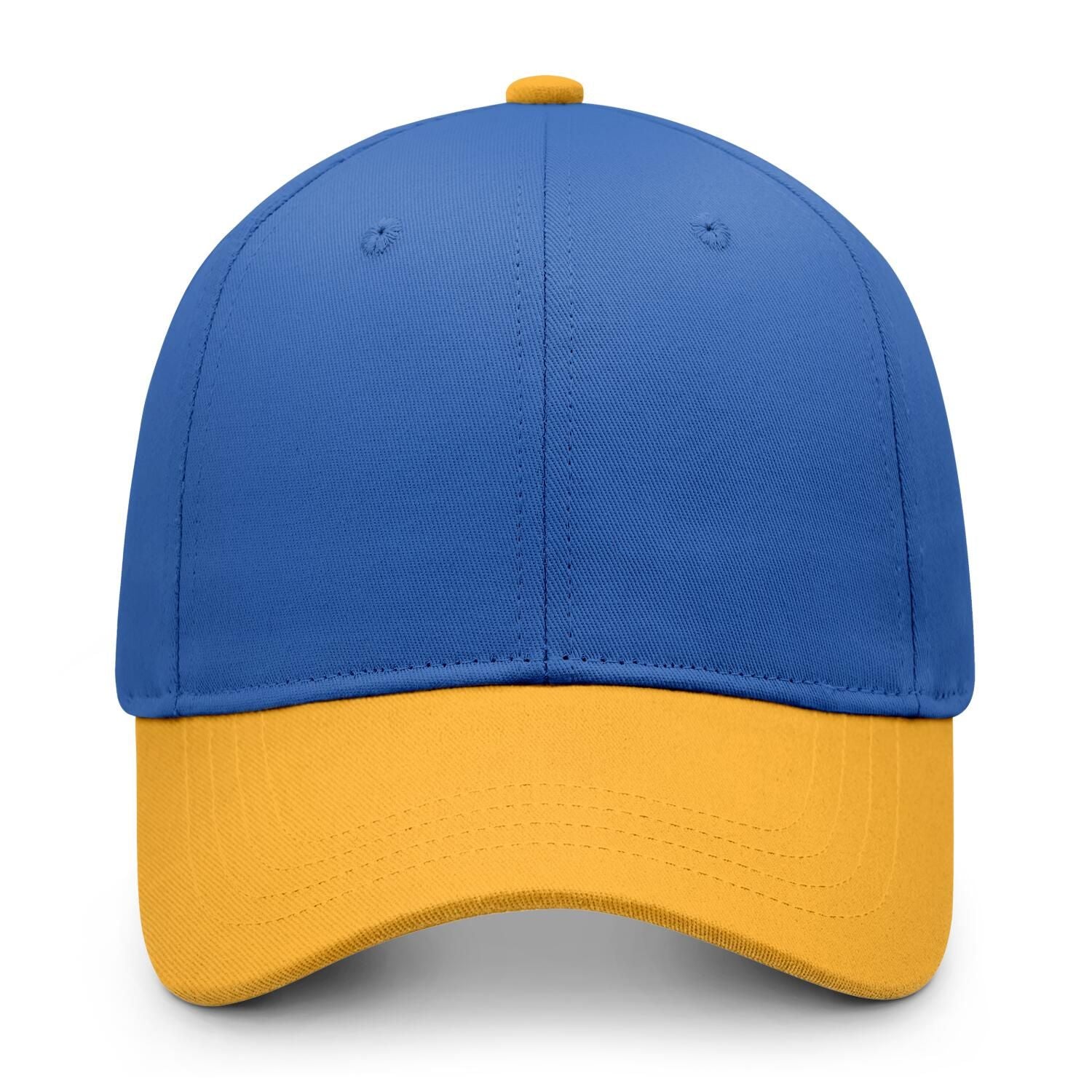 Custom Embroidered or Printed Blue & Gold Color Block Baseball Cap | Personalized Sport Hat