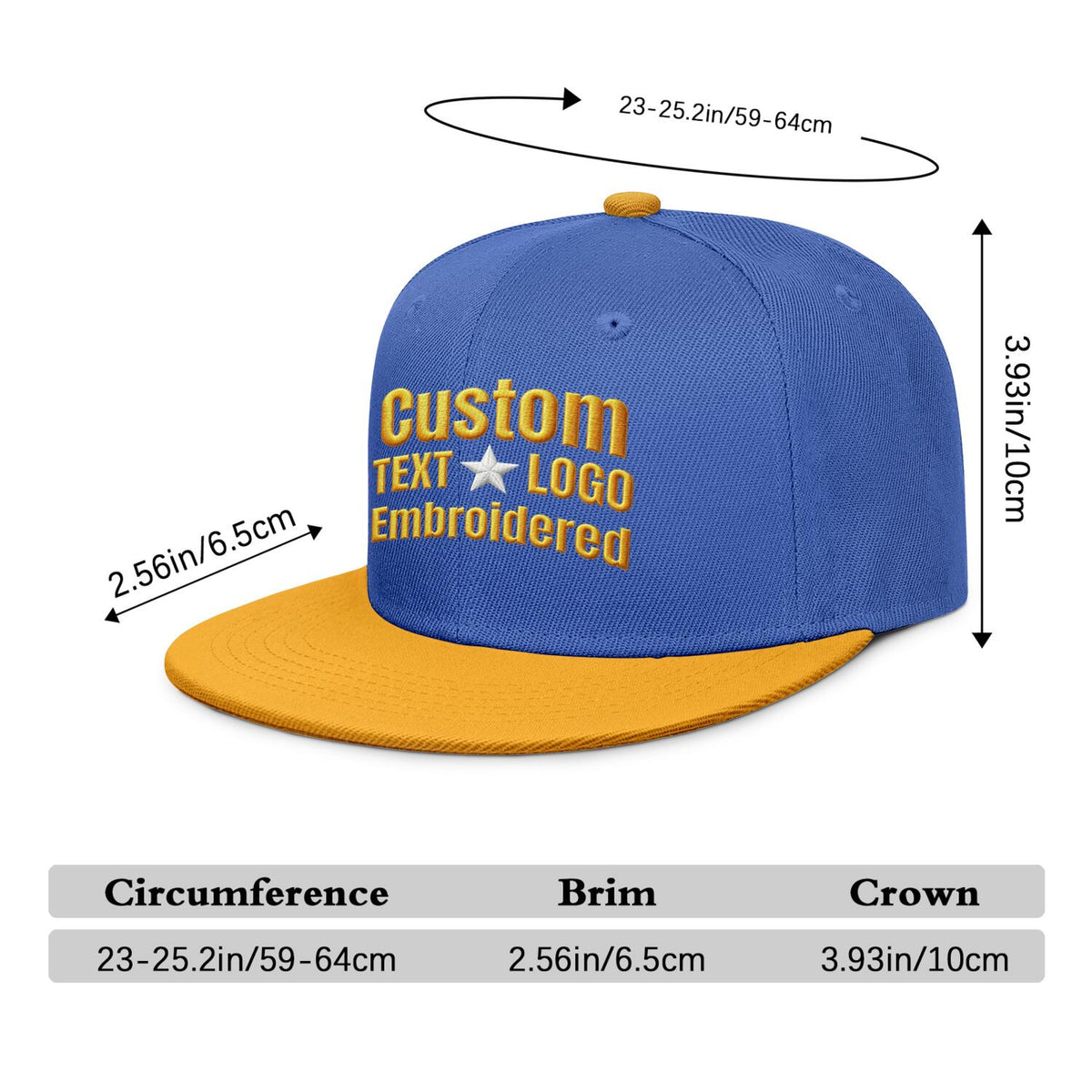 Custom Embroidered or Printed Blue & Gold Color-Block Flat-Brim Cap