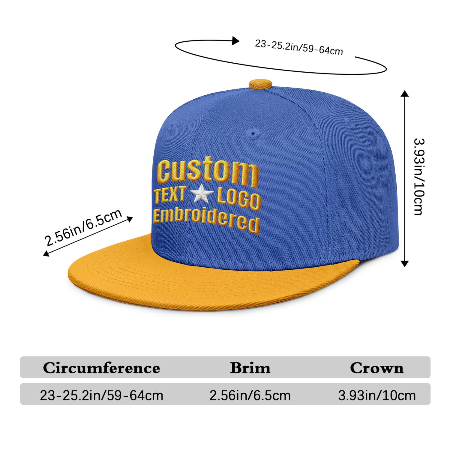 Custom Embroidered or Printed Blue & Gold Color-Block Flat-Brim Cap