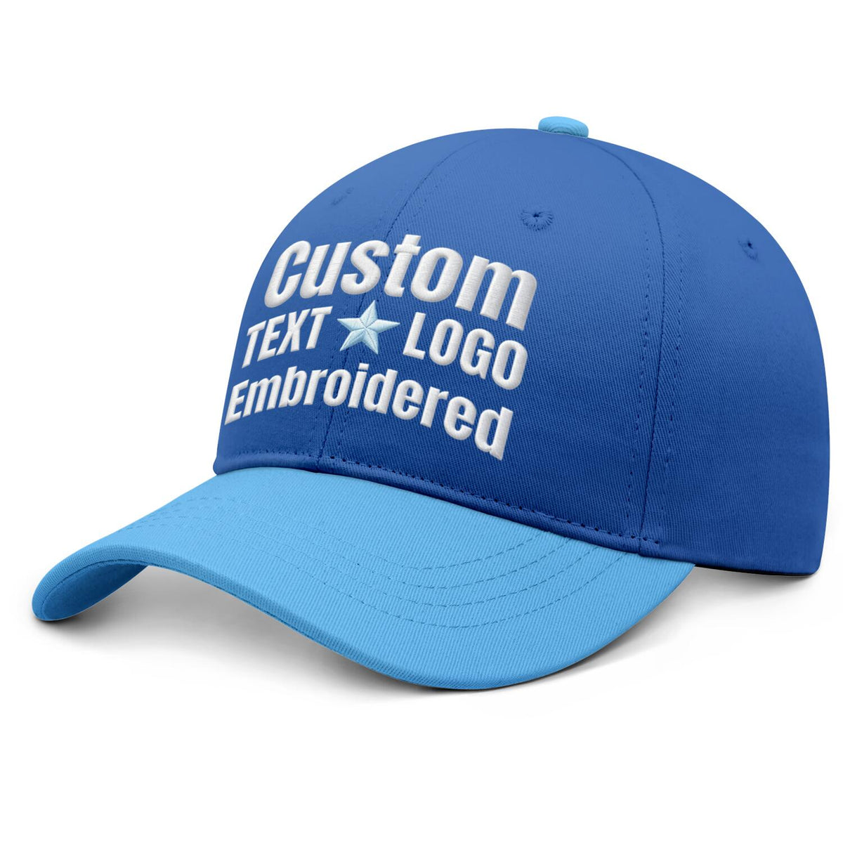 Custom Embroidered or Printed Blue & Light Blue Color Block Baseball Cap | Personalized Sport Hat