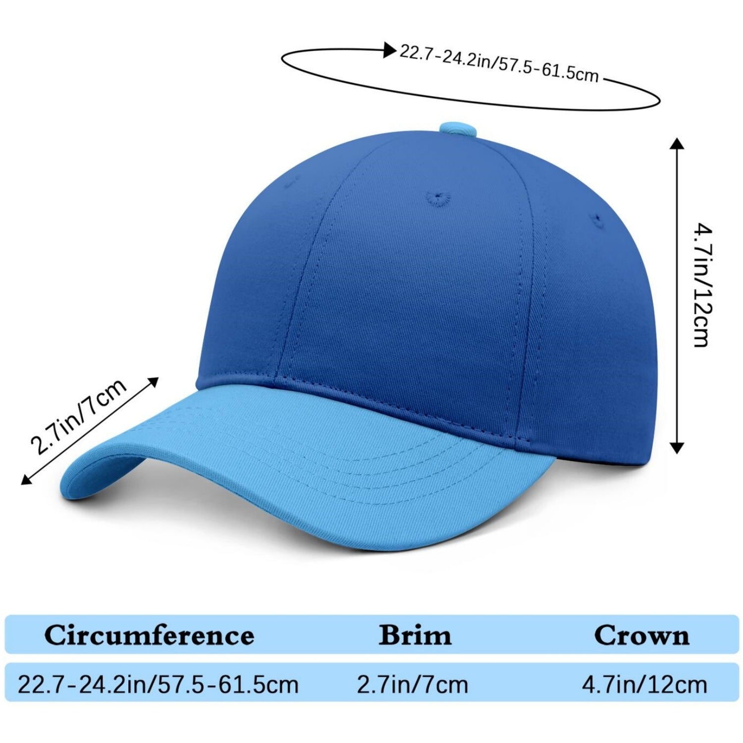 Custom Embroidered or Printed Blue & Light Blue Color Block Baseball Cap | Personalized Sport Hat