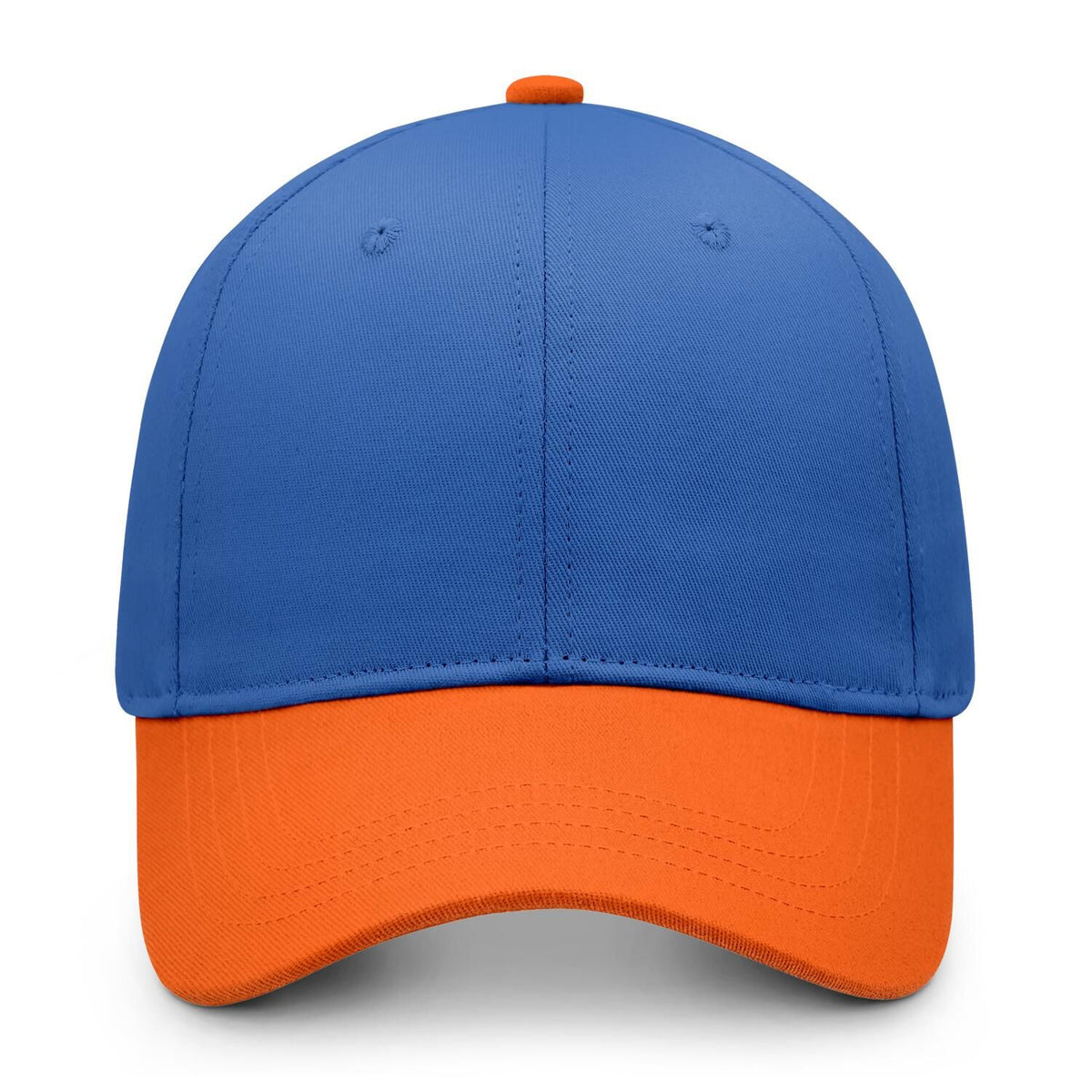Custom Embroidered or Printed Blue & Orange Color Block Baseball Cap | Personalized Sport Hat