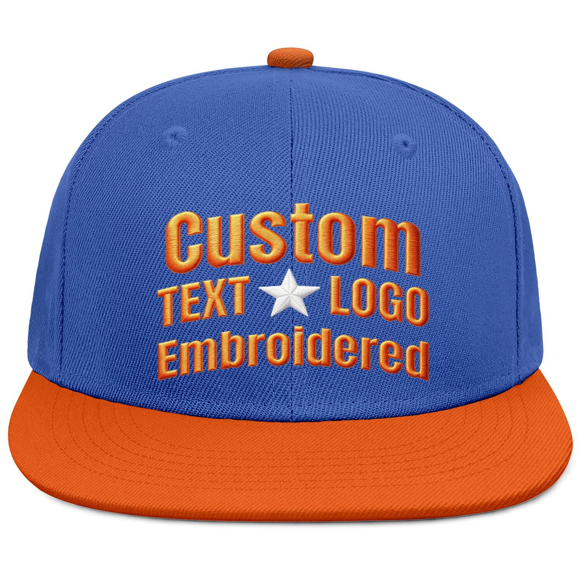 Custom Embroidered or Printed Blue & Orange Color-Block Flat-Brim Cap