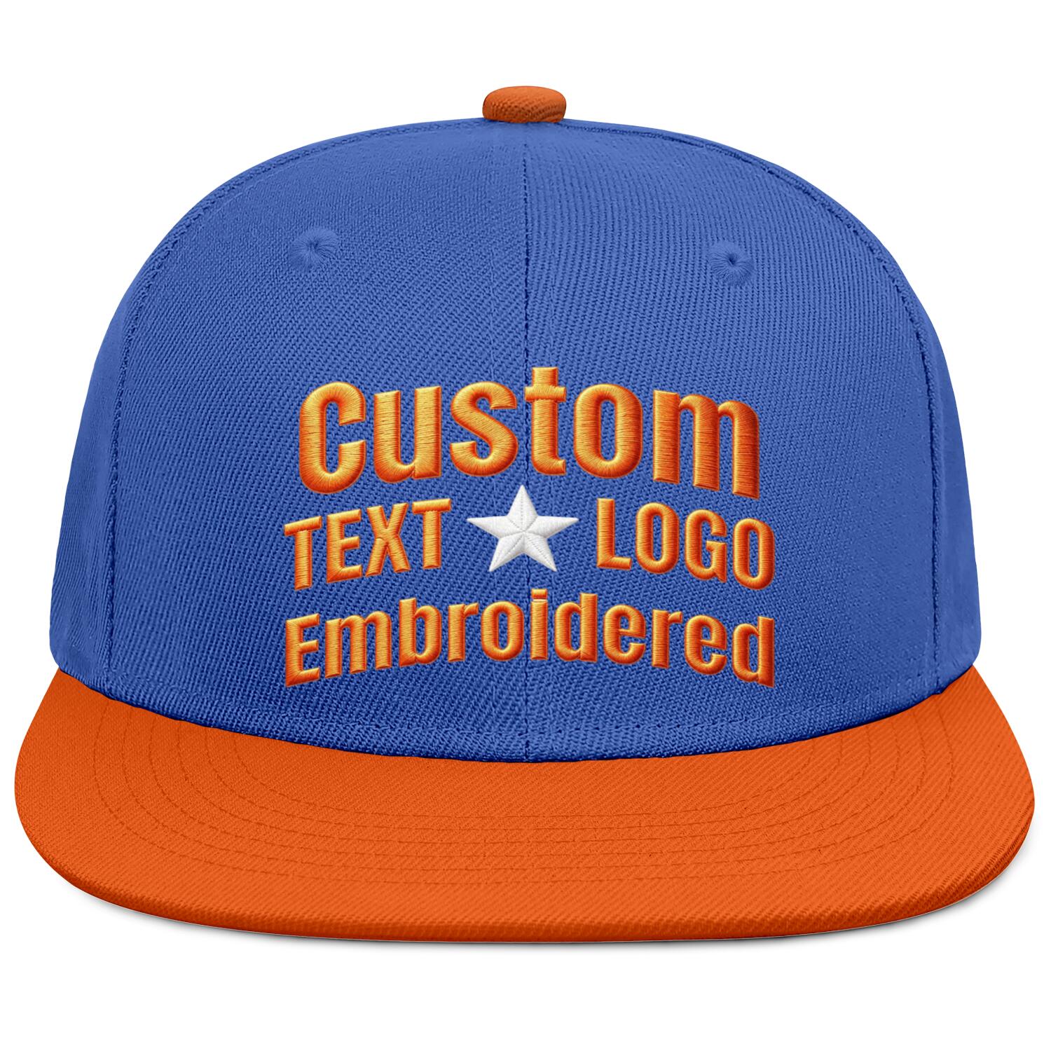Custom Embroidered or Printed Blue & Orange Color-Block Flat-Brim Cap