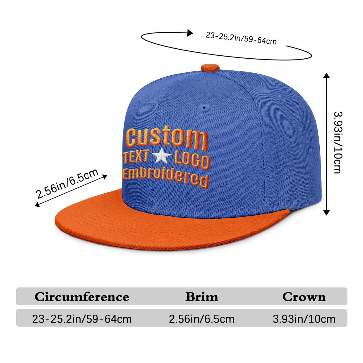 Custom Embroidered or Printed Blue & Orange Color-Block Flat-Brim Cap