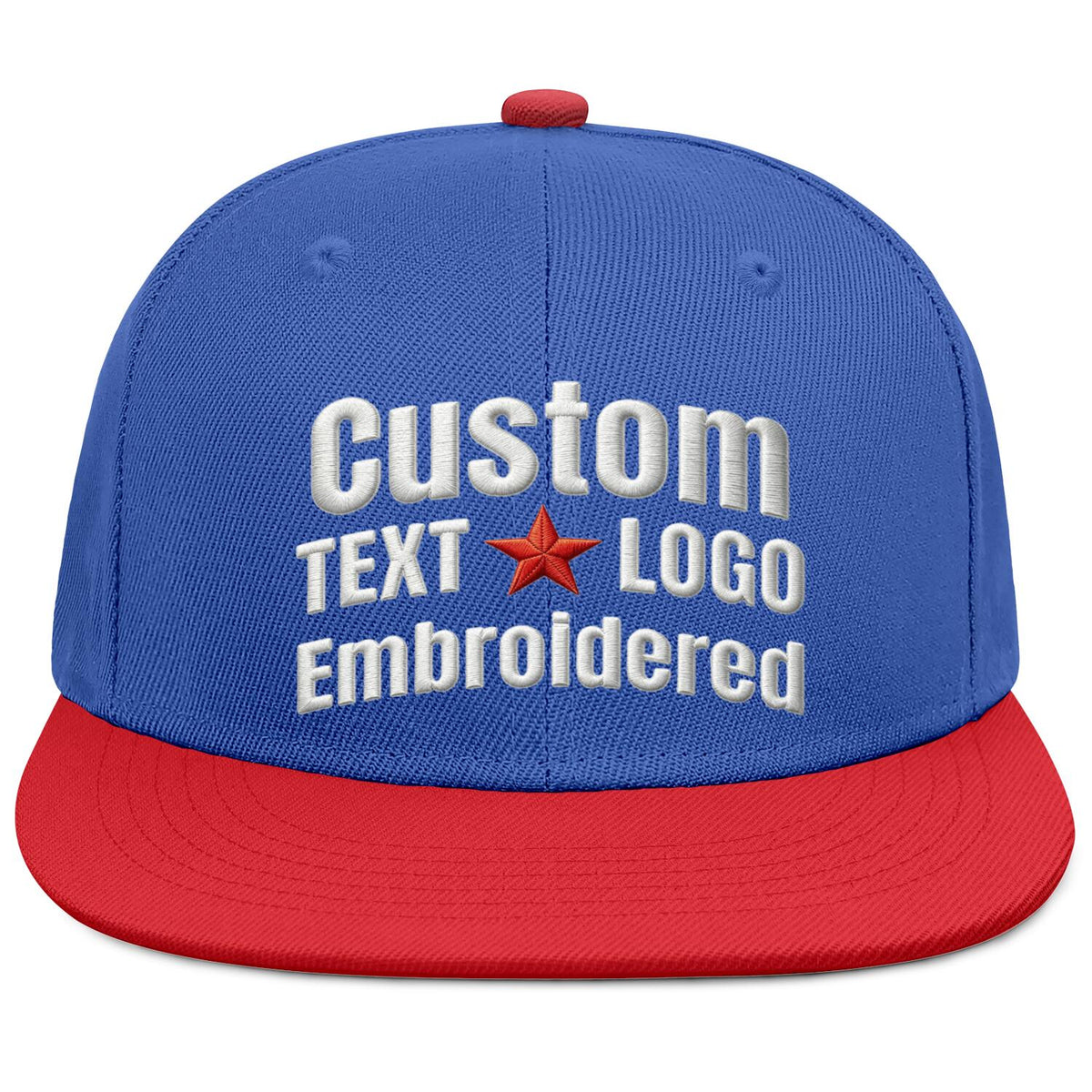 Custom Embroidered or Printed Blue & Red Color-Block Flat-Brim Cap