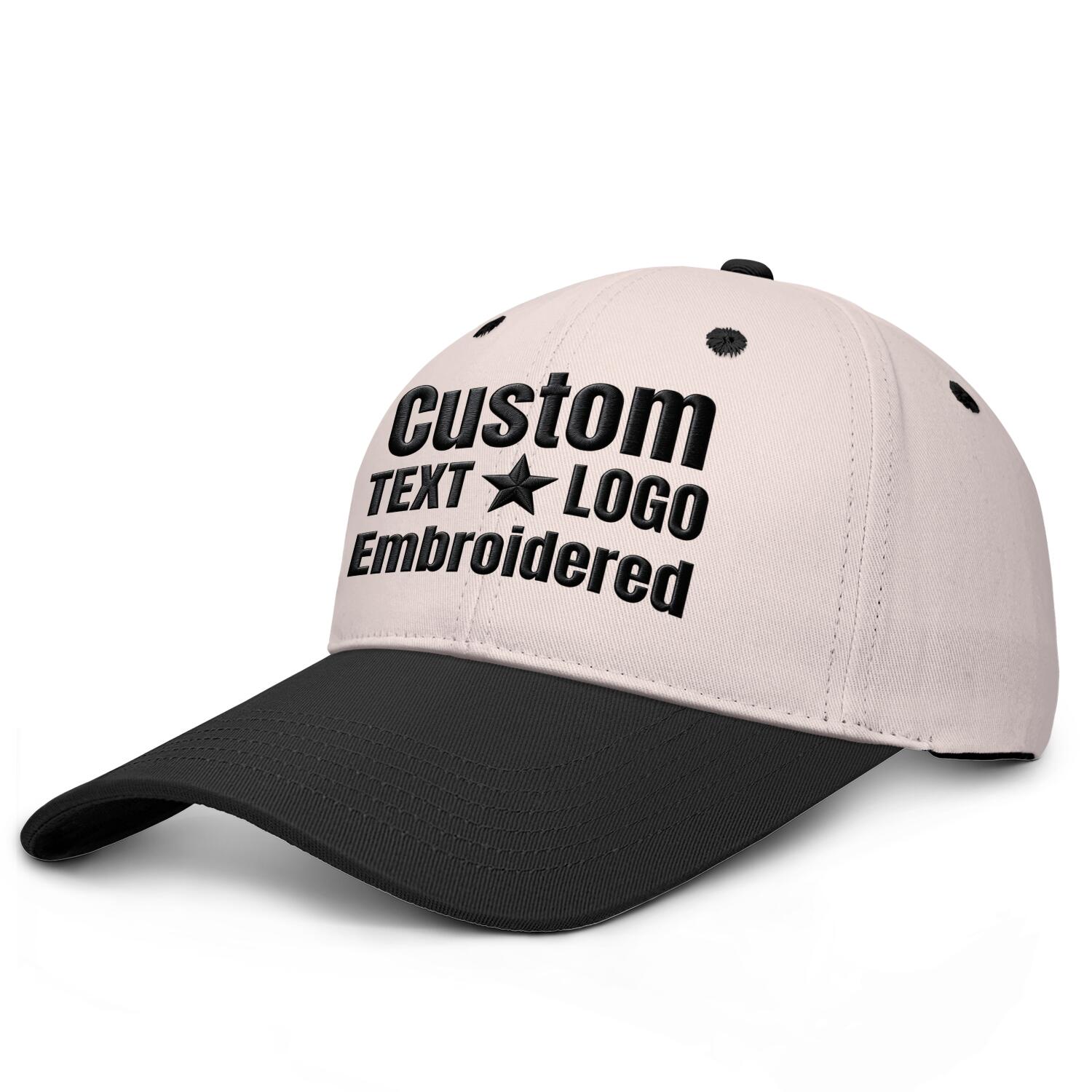 Custom embroidered or printed blush & black deep brim baseball cap by Vosoli | Personalized text & logo | Structured fit