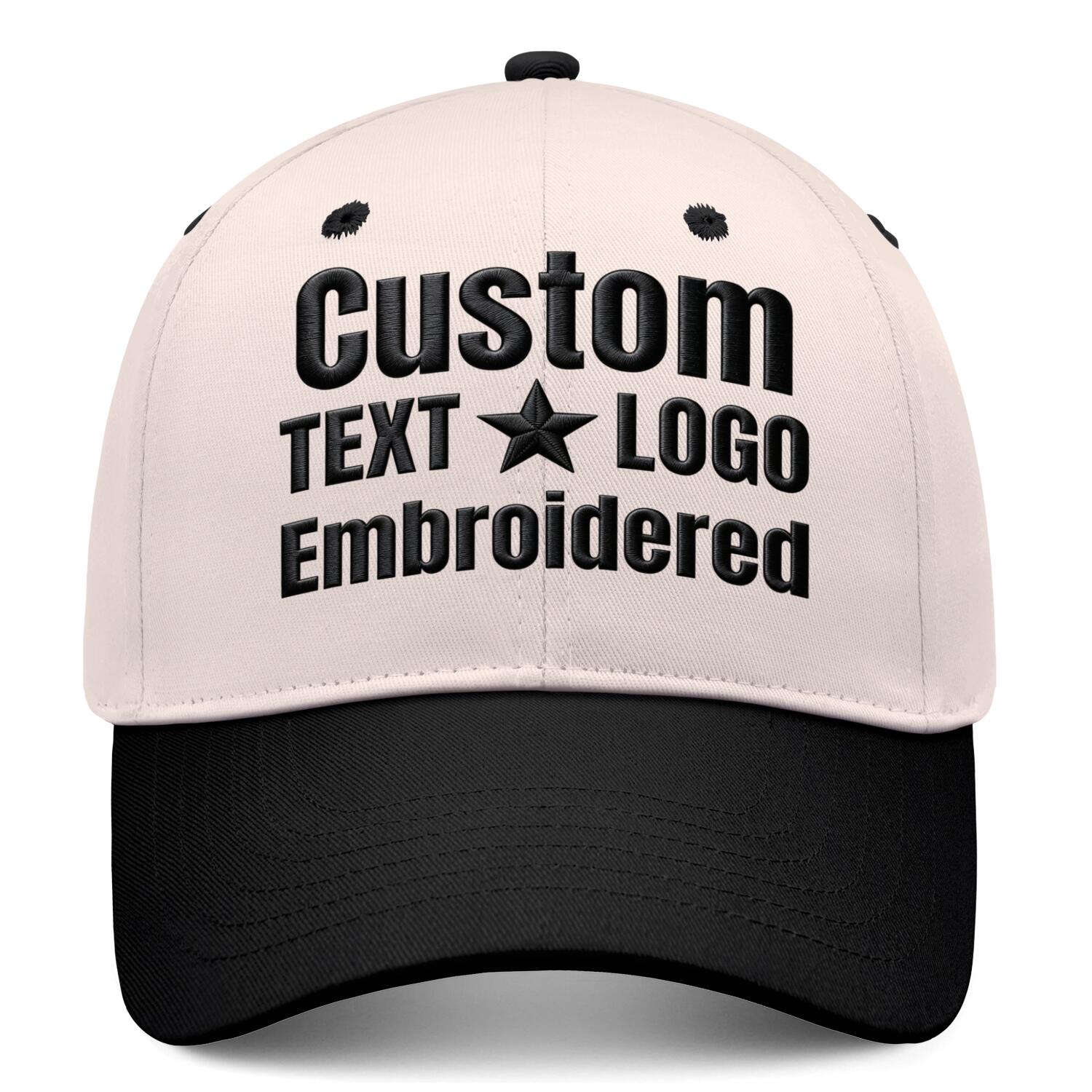 Custom Embroidered or Printed Blush & Black Deep Brim Baseball Cap | Personalized Sport Hat