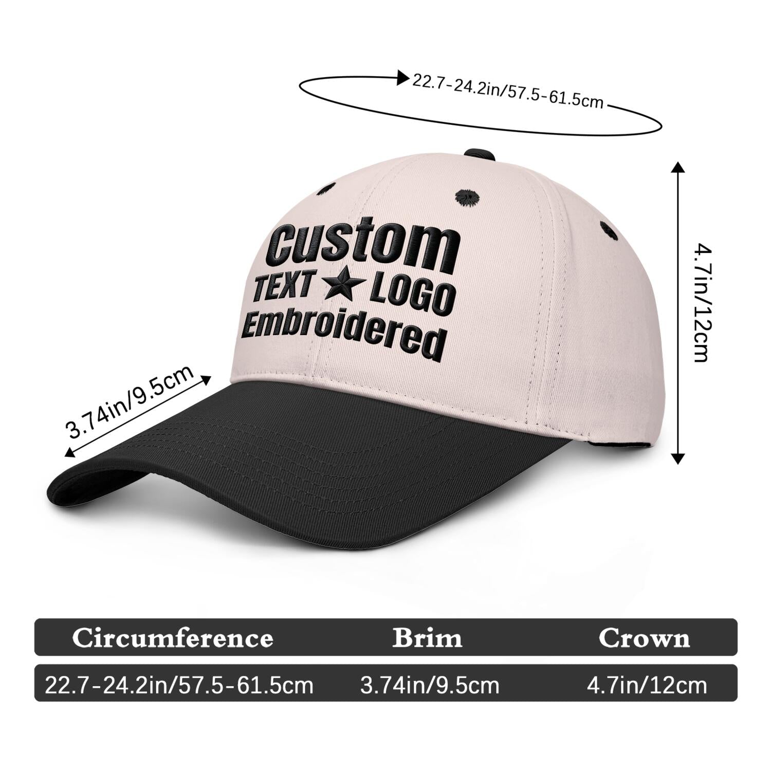 Custom Embroidered or Printed Blush & Black Deep Brim Baseball Cap | Personalized Sport Hat