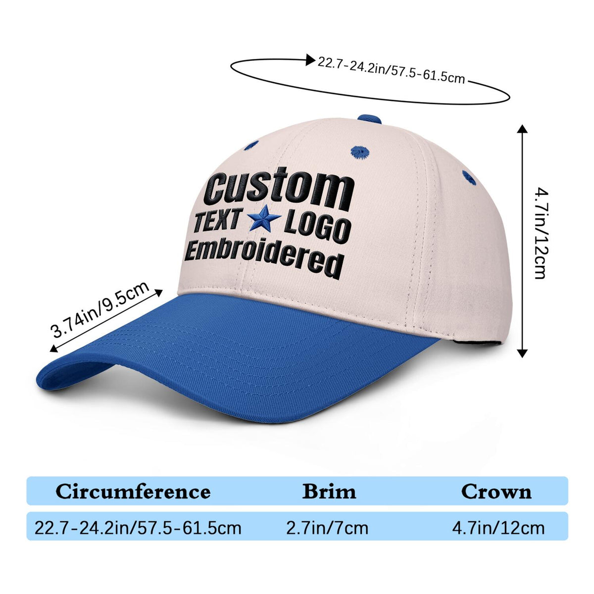 Custom Embroidered or Printed Blush & Blue Deep Brim Baseball Cap | Personalized Sport Hat