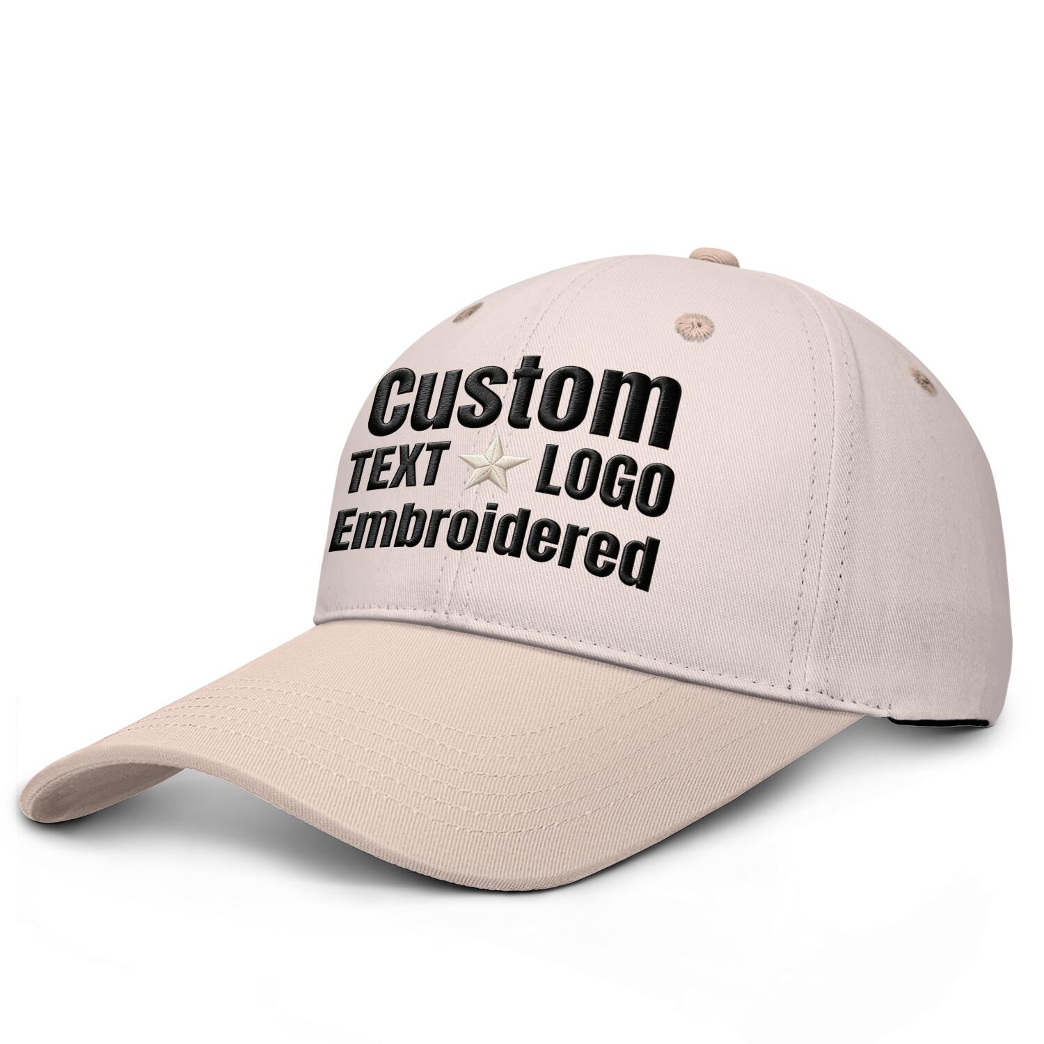 Custom embroidered or printed blush deep brim baseball cap by Vosoli | Personalized text & logo | Structured fit