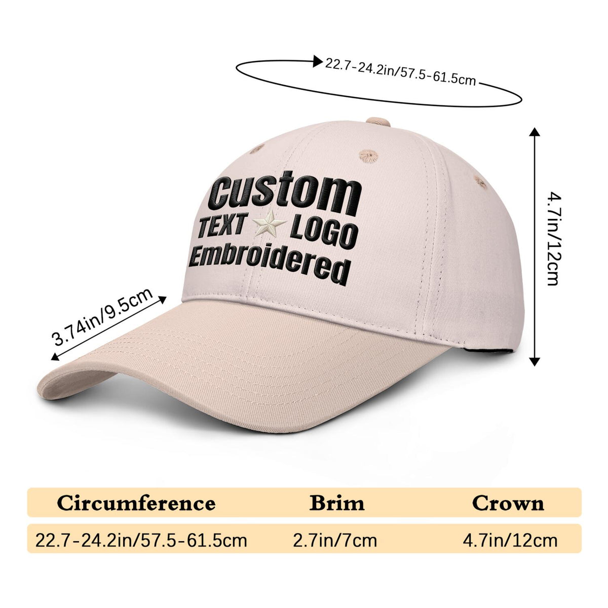 Custom Embroidered or Printed Blush Deep Brim Baseball Cap | Personalized Sport Hat