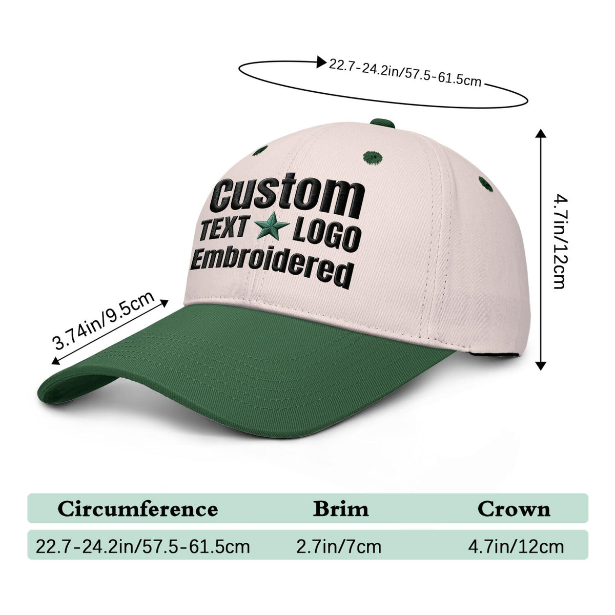 Custom Embroidered or Printed Blush & Green Deep Brim Baseball Cap | Personalized Sport Hat