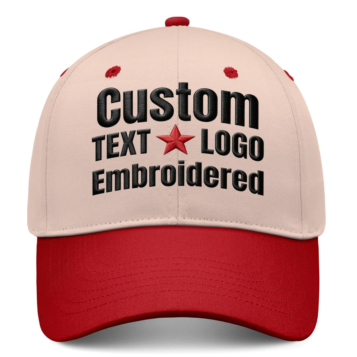 Custom Embroidered or Printed Blush & Red Deep Brim Baseball Cap | Personalized Sport Hat
