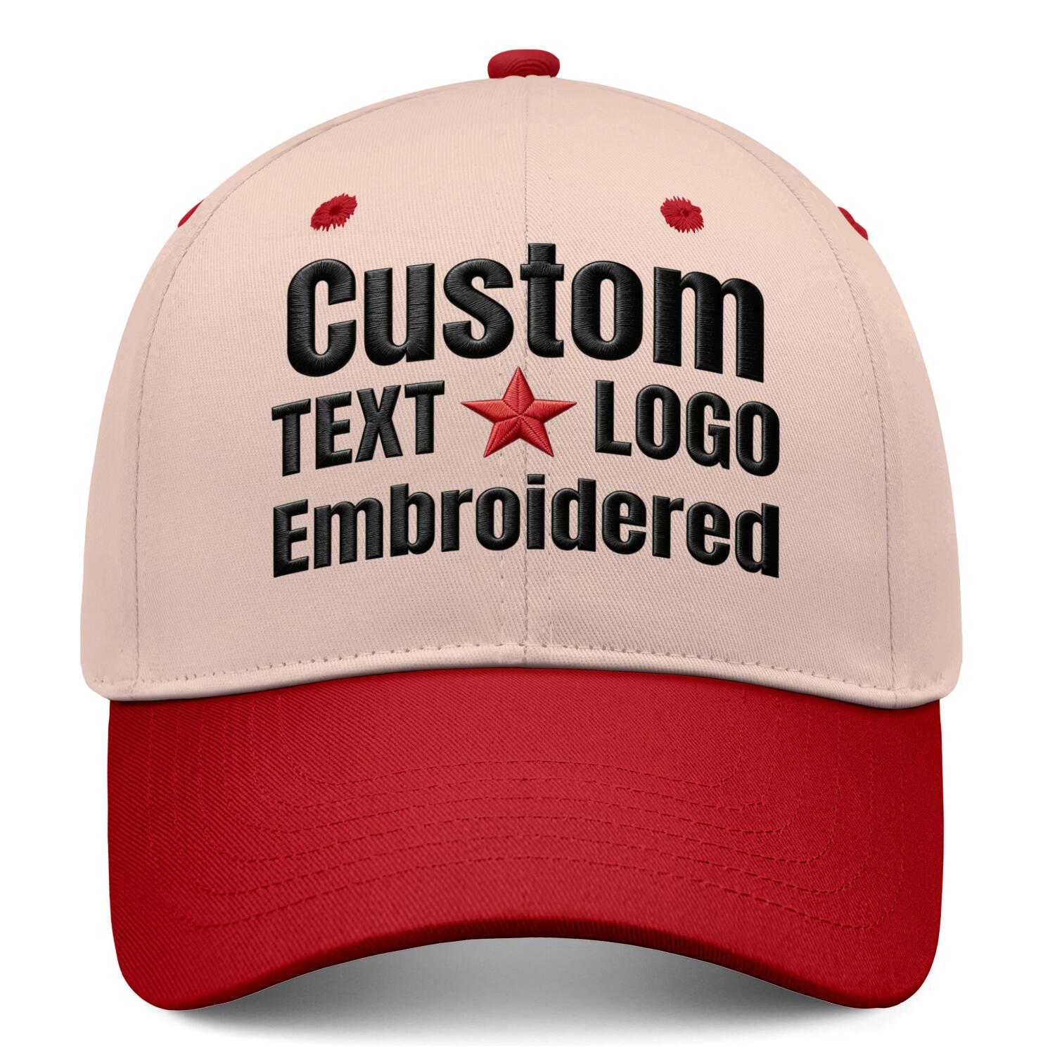 Custom Embroidered or Printed Blush & Red Deep Brim Baseball Cap | Personalized Sport Hat