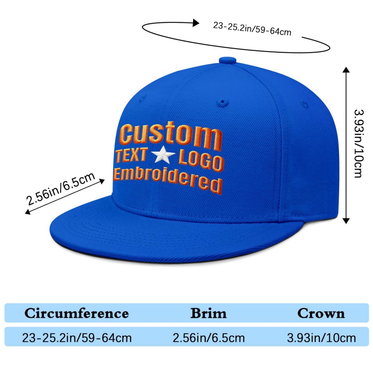 Custom Embroidered or Printed Bright Blue Flat-Brim Cap | Personalized Sport Hat