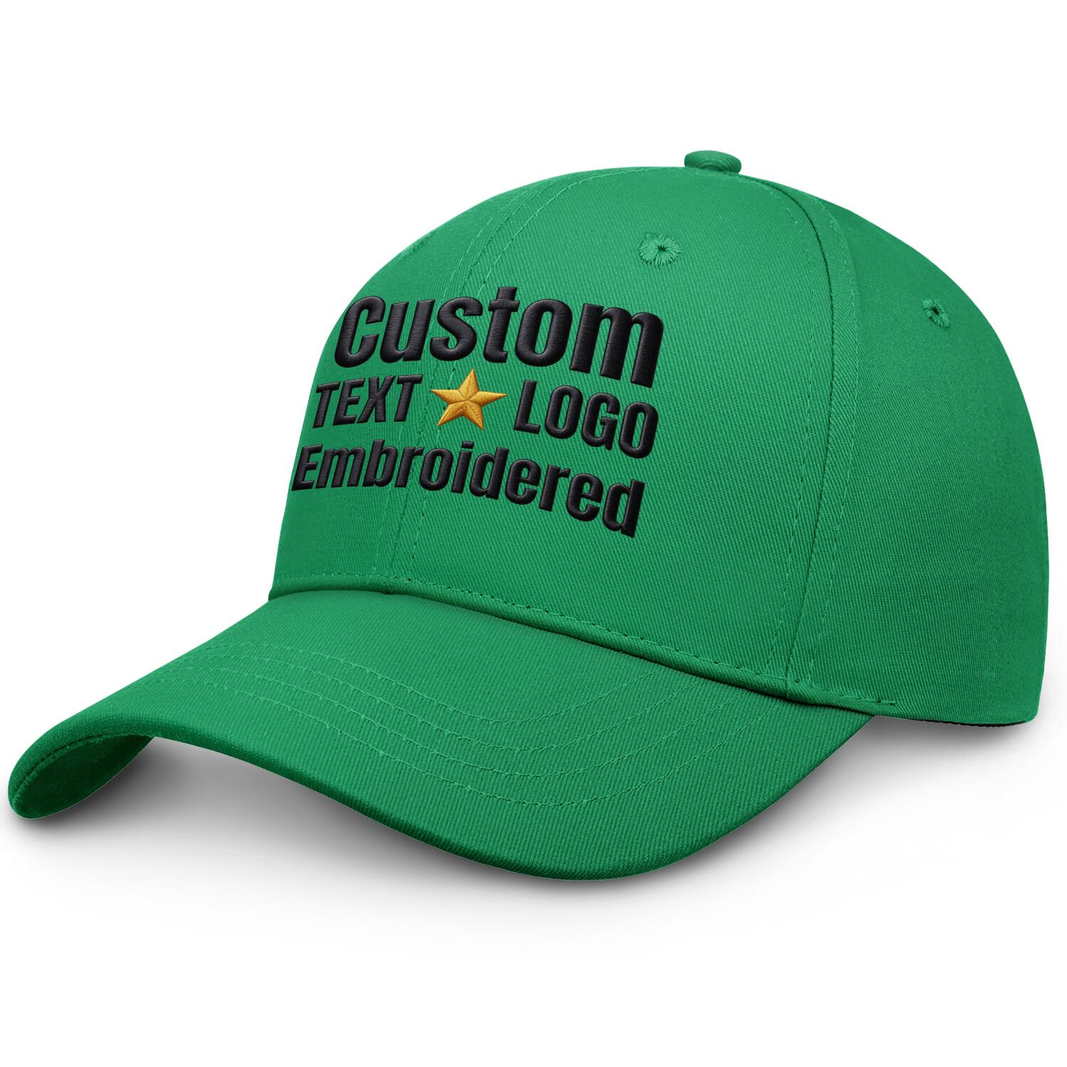 Custom embroidered or printed bright green baseball cap by Vosoli | Personalized text & logo | Structured fit