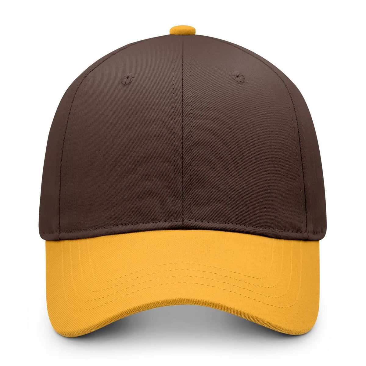 Custom Embroidered or Printed Brown & Gold Color Block Baseball Cap | Personalized Sport Hat