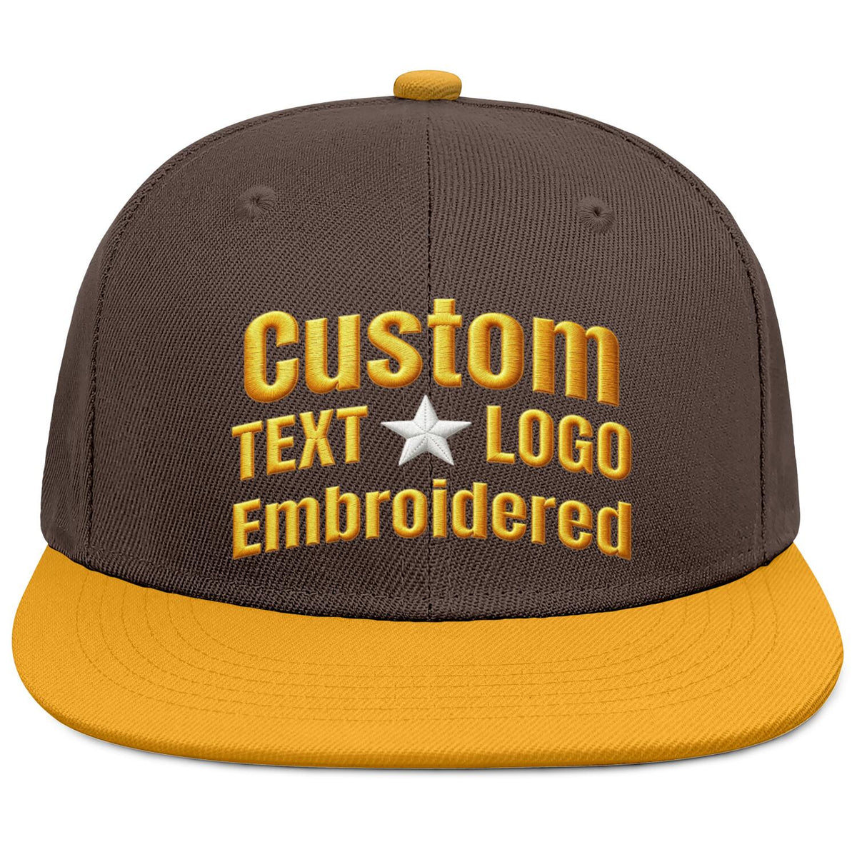 Custom Embroidered or Printed Brown & Gold Color-Block Flat-Brim Cap