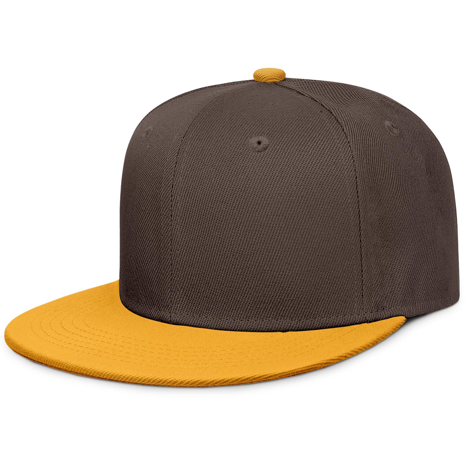 Vosoli Dark Brown & Gold Color-Block Flat-Brim Hat - Unisex Personal & Team Custom 3D Embroidery or Print Cap