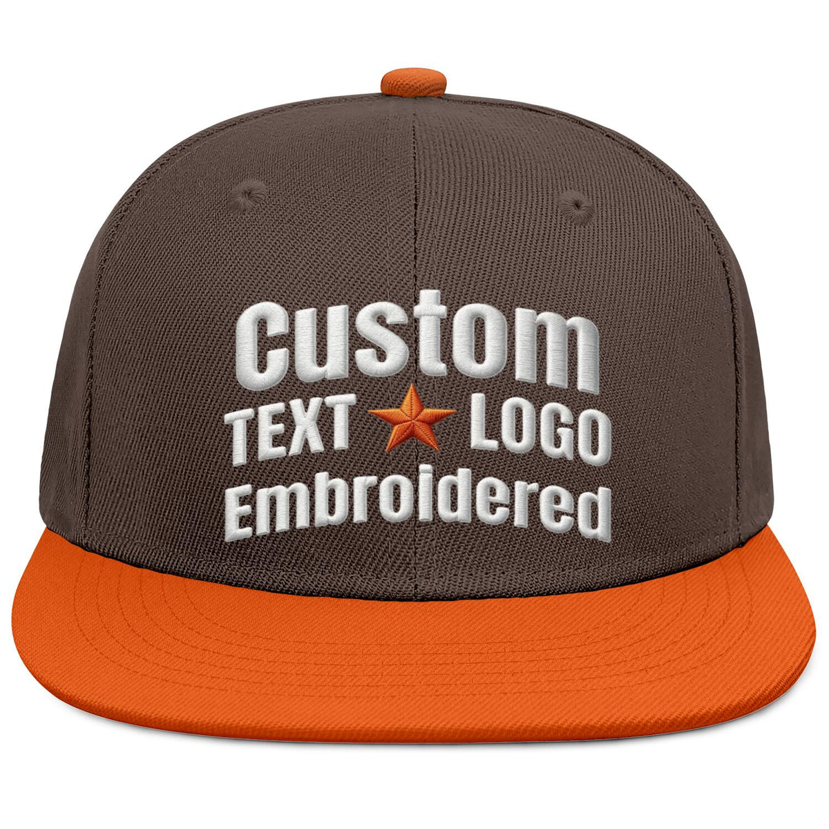 Custom Embroidered or Printed Brown & Orange Color-Block Flat-Brim Cap