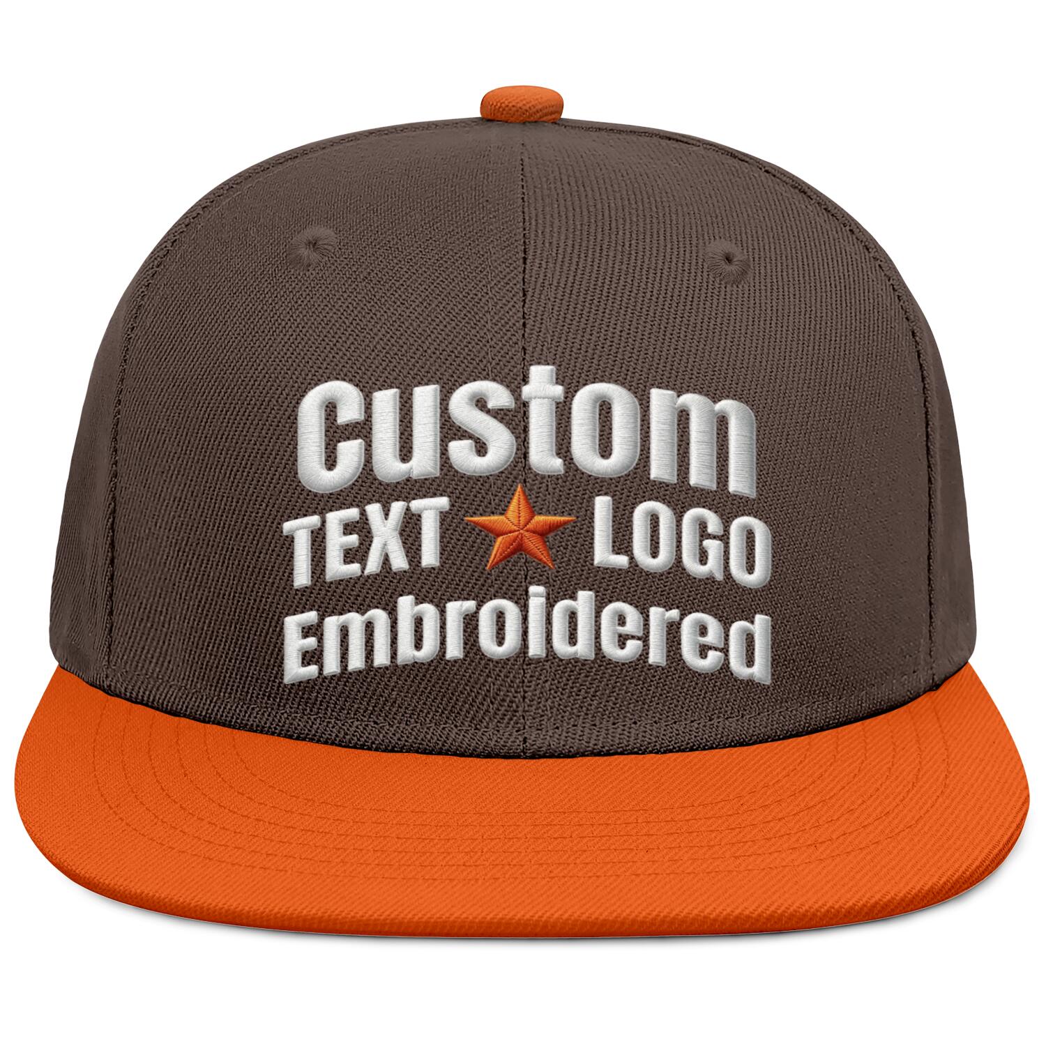 Custom Embroidered or Printed Brown & Orange Color-Block Flat-Brim Cap